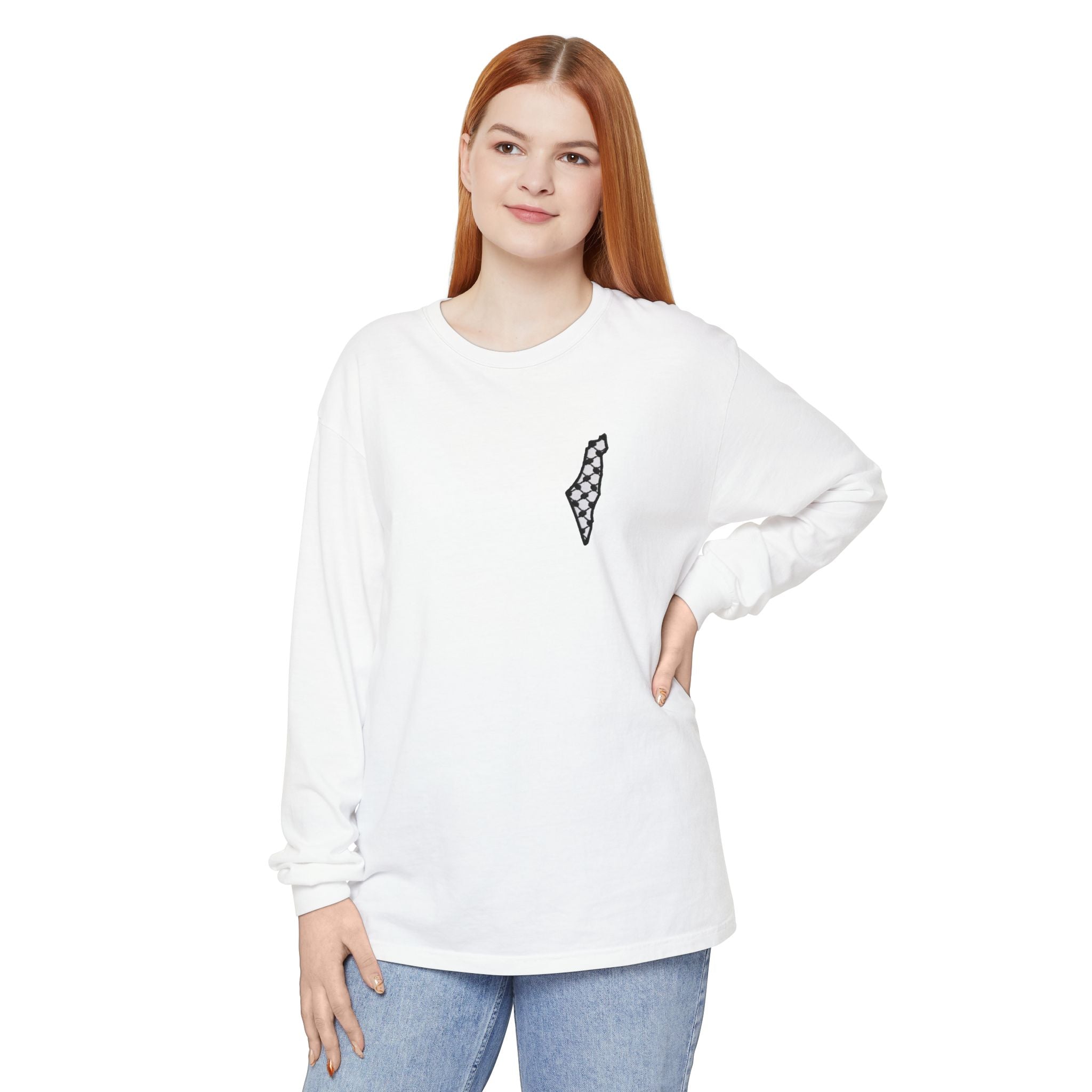 Pali-G || Palästina Kufiya Langarm-T-Shirt – Freiheit, Widerstand & Gaza Grafik