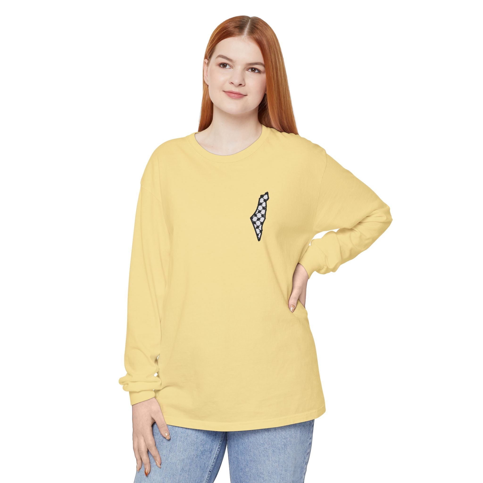 Pali-G || Palästina Kufiya Langarm-T-Shirt – Freiheit, Widerstand & Gaza Grafik