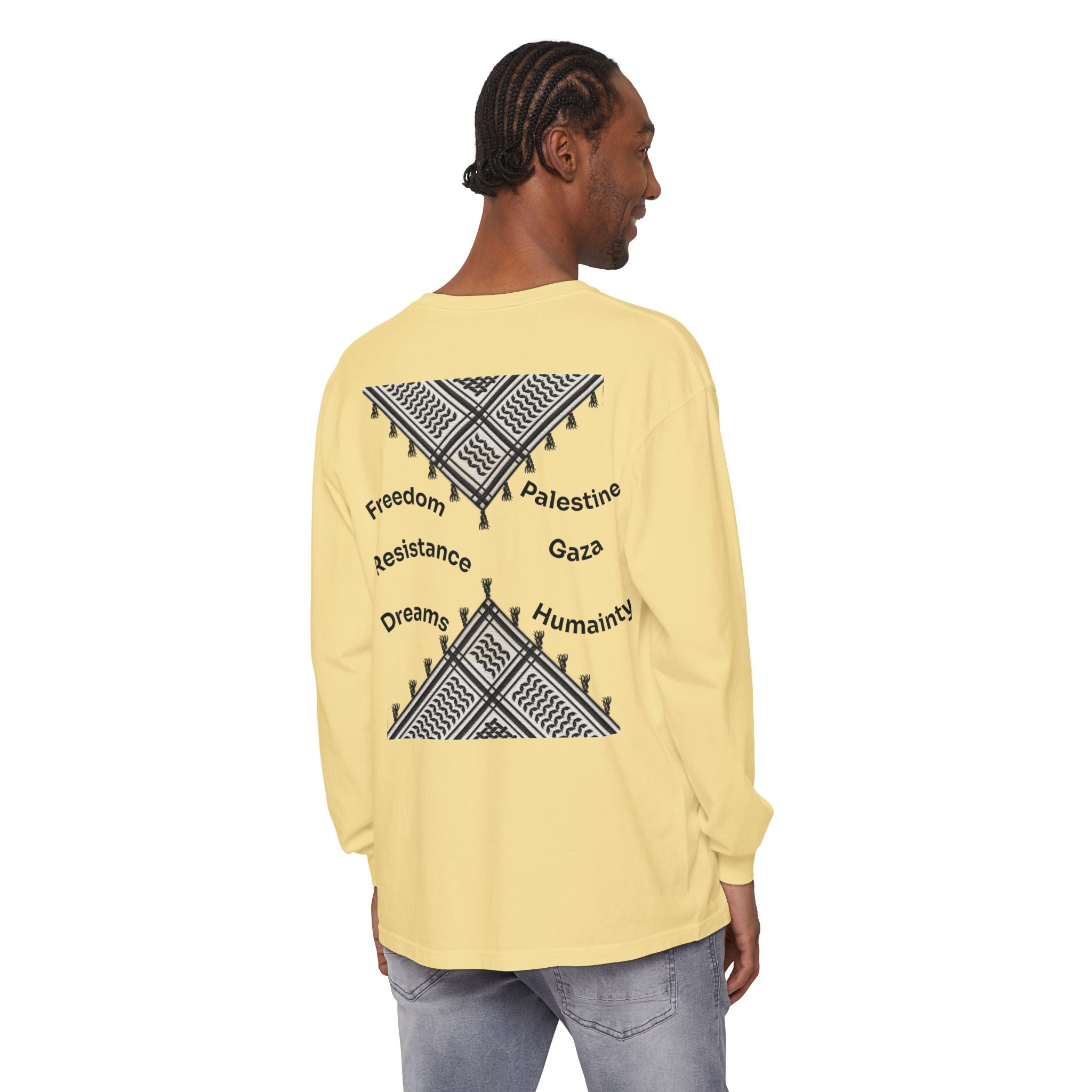 Pali-G || Palästina Kufiya Langarm-T-Shirt – Freiheit, Widerstand & Gaza Grafik
