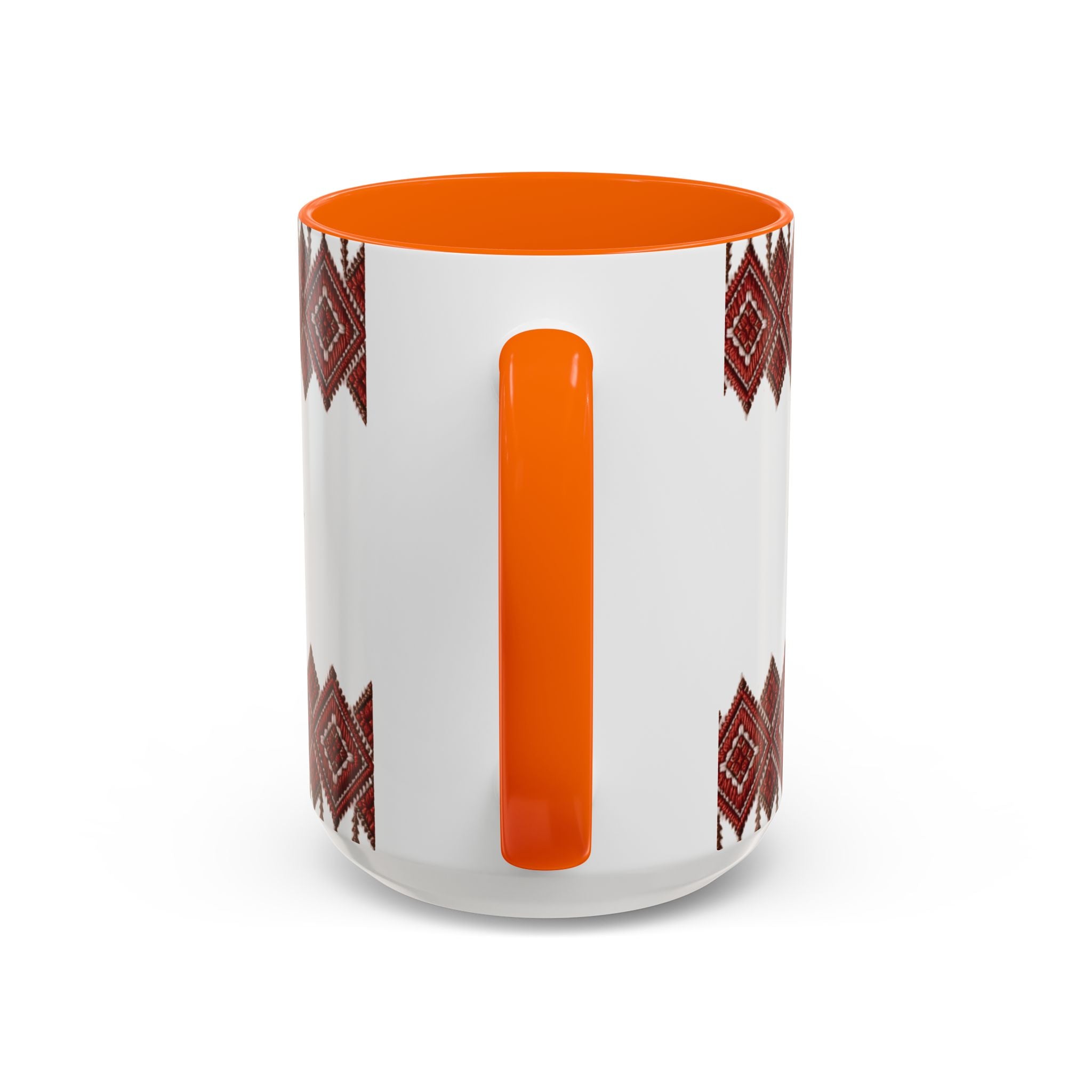 Embroidered Folk Pattern Accent Coffee Mug — Red Ukrainian-Inspired Design (11/15oz)