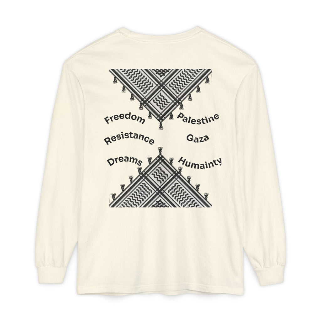 Pali-G || Palästina Kufiya Langarm-T-Shirt – Freiheit, Widerstand & Gaza Grafik