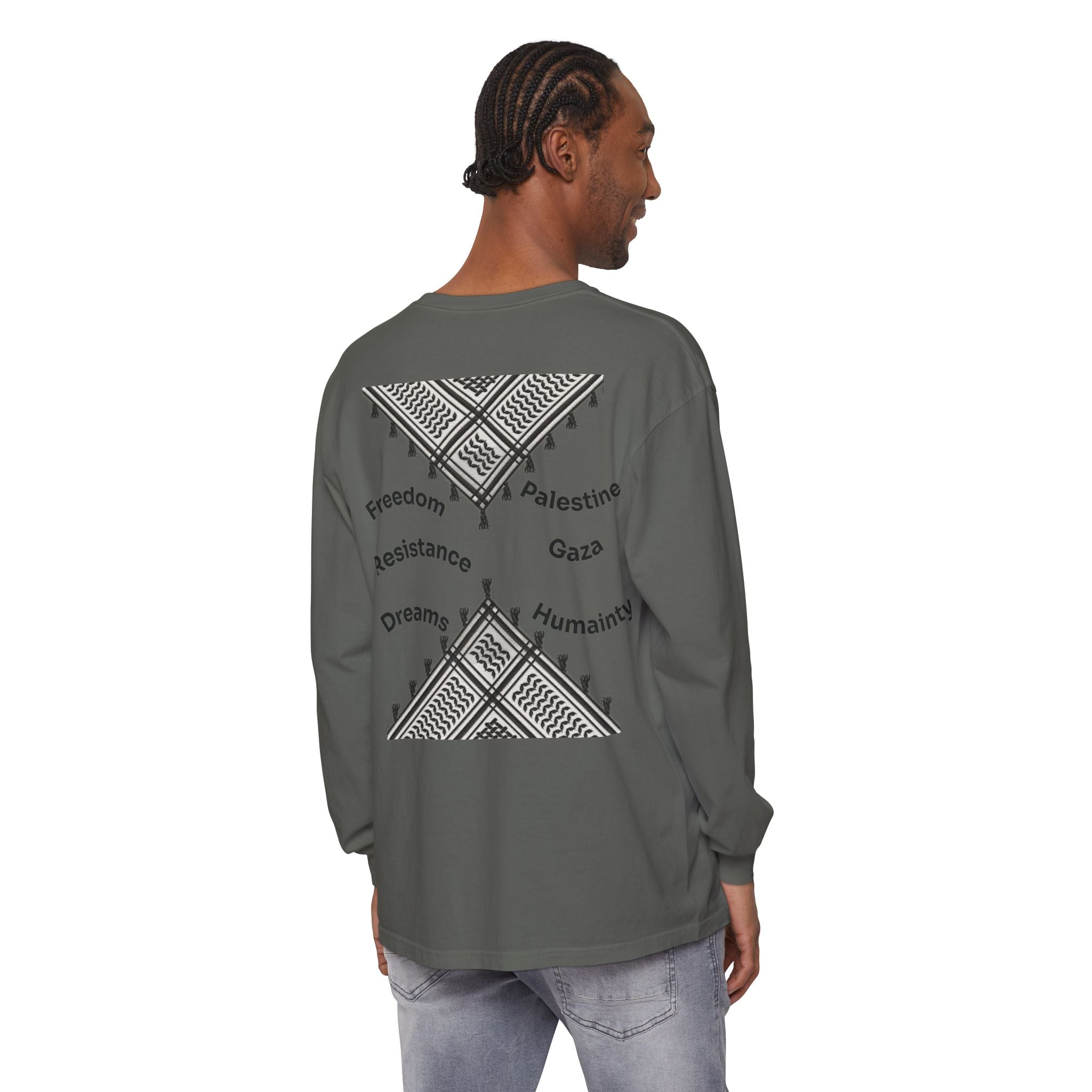 Pali-G || Palästina Kufiya Langarm-T-Shirt – Freiheit, Widerstand & Gaza Grafik