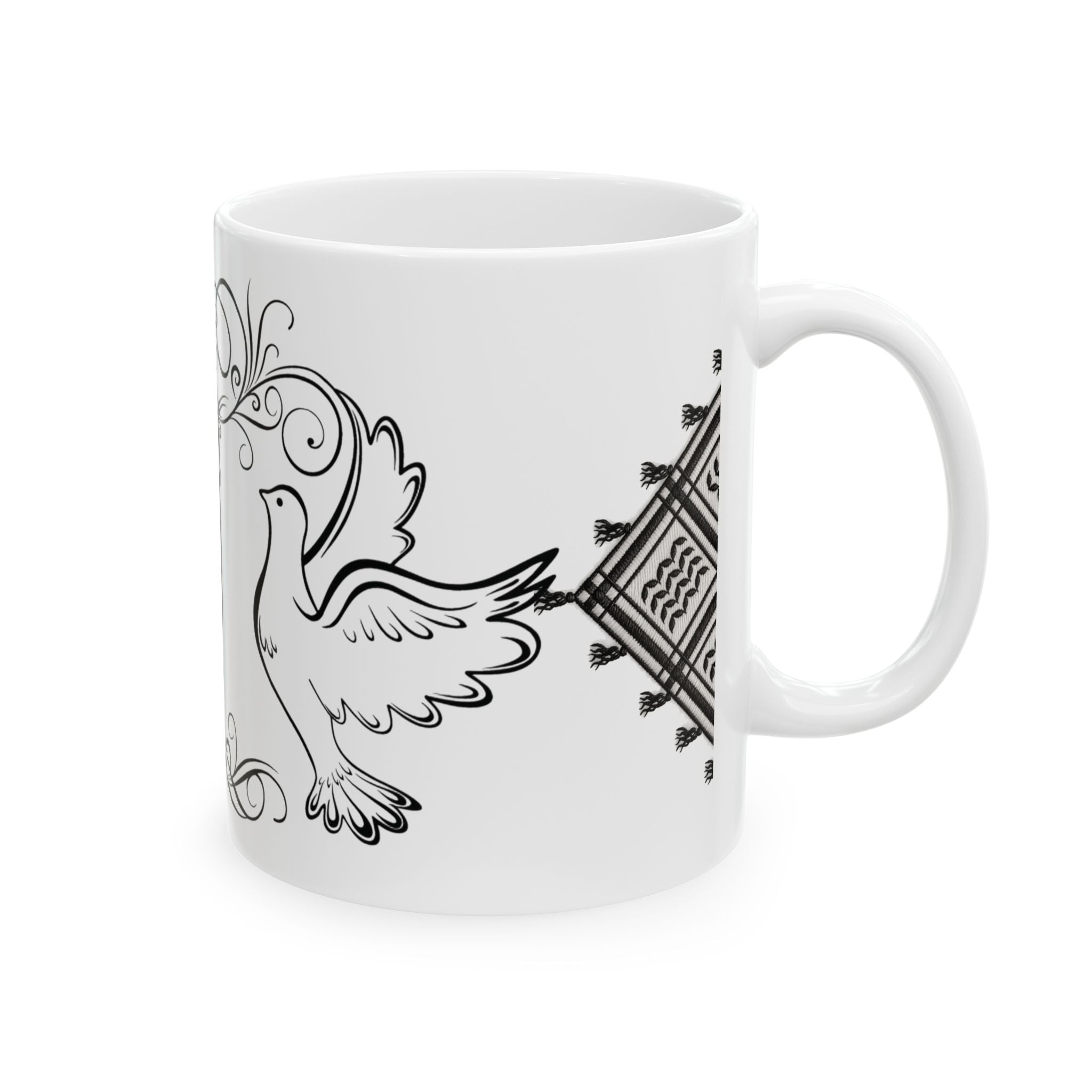 Palestine Map Doves Ceramic Mug (11oz/15oz) — Hand‑drawn Olive Branch Design