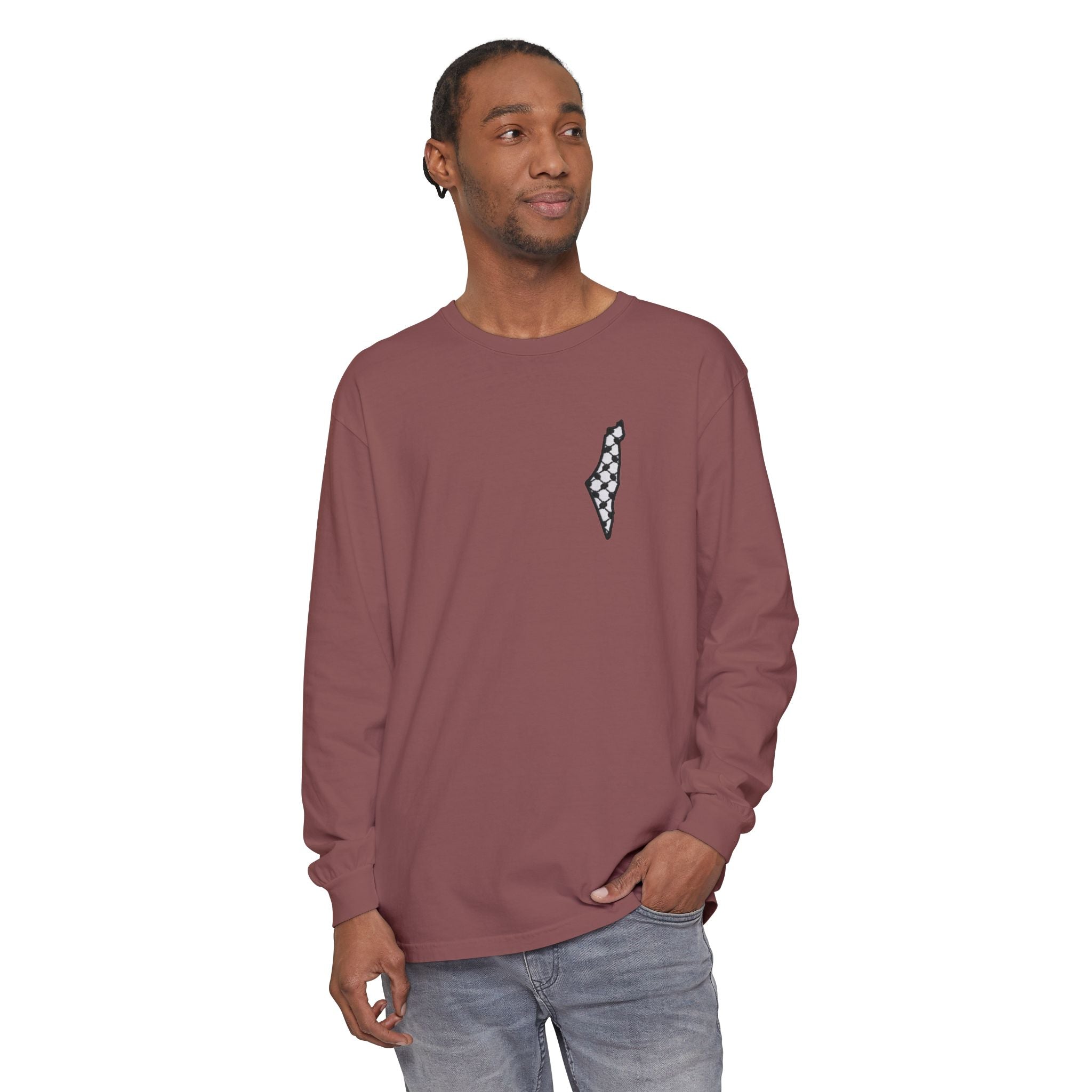 Pali-G || Palästina Kufiya Langarm-T-Shirt – Freiheit, Widerstand & Gaza Grafik