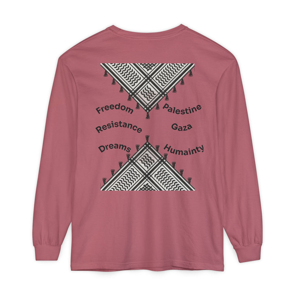 Pali-G || Palästina Kufiya Langarm-T-Shirt – Freiheit, Widerstand & Gaza Grafik