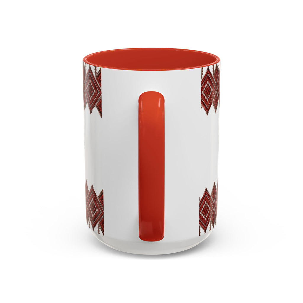 Embroidered Folk Pattern Accent Coffee Mug — Red Ukrainian-Inspired Design (11/15oz)