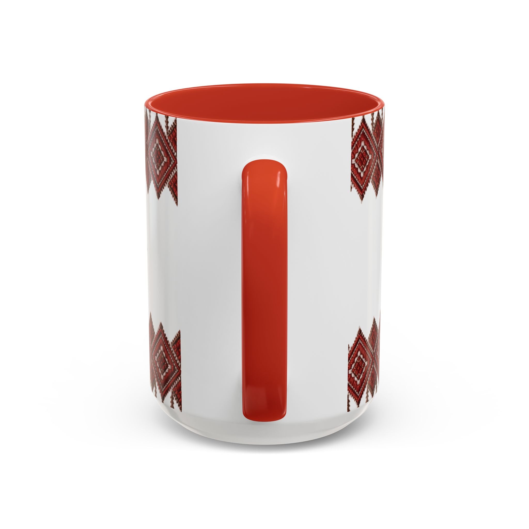 Embroidered Folk Pattern Accent Coffee Mug — Red Ukrainian-Inspired Design (11/15oz)