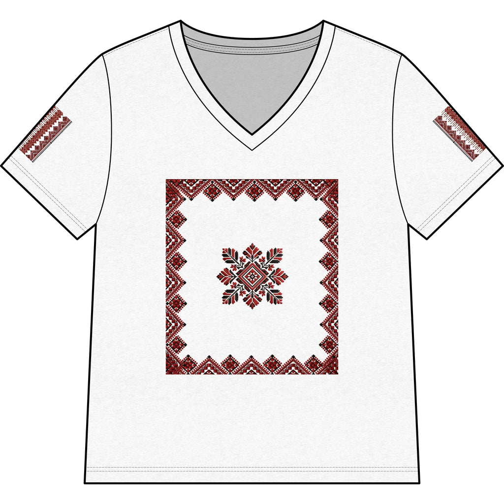 Pali-G | Palestinian Tatreez V-Neck Tee – Traditional Embroidery Art Print | Women's Cultural Heritage T-Shirt | Tatreez Fashion