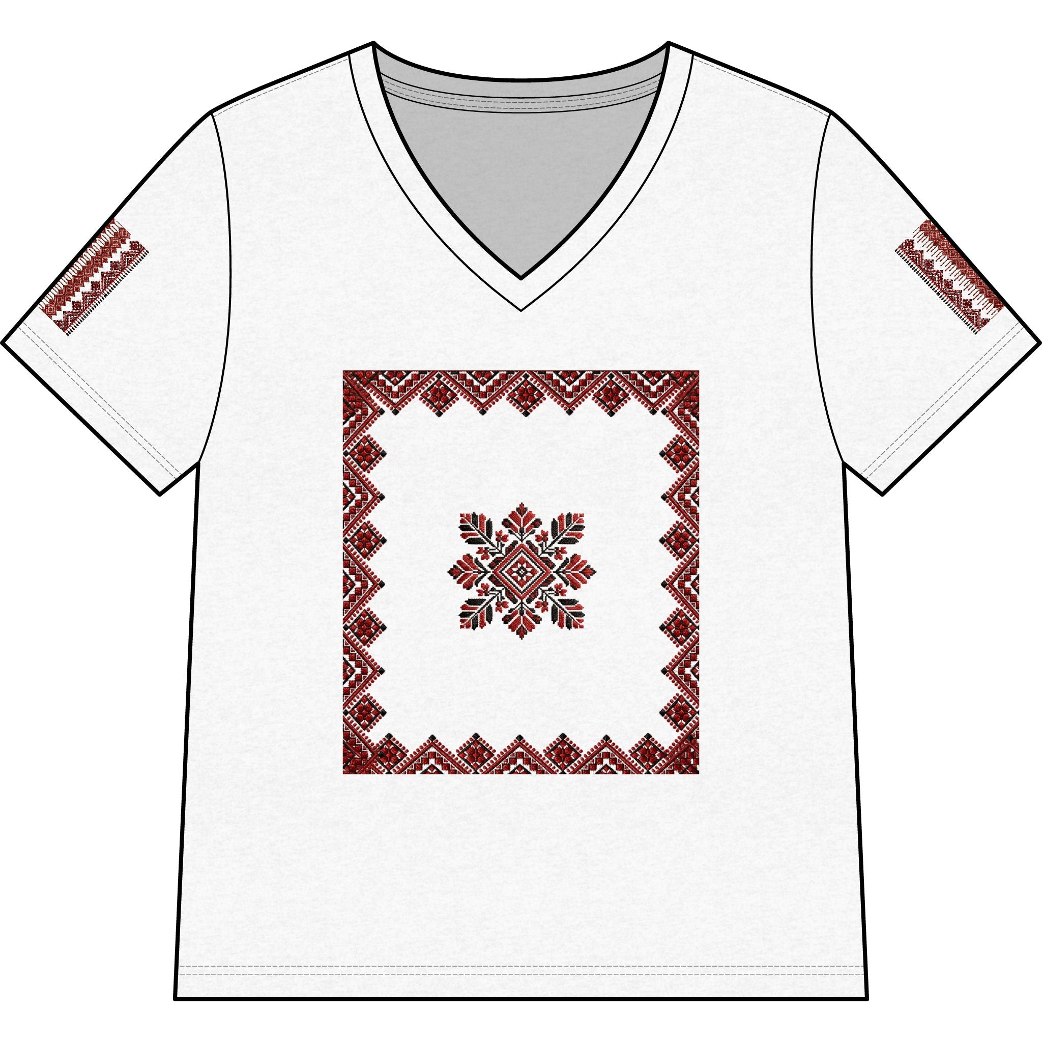 Pali-G | Palestinian Tatreez V-Neck Tee – Traditional Embroidery Art Print | Women's Cultural Heritage T-Shirt | Tatreez Fashion