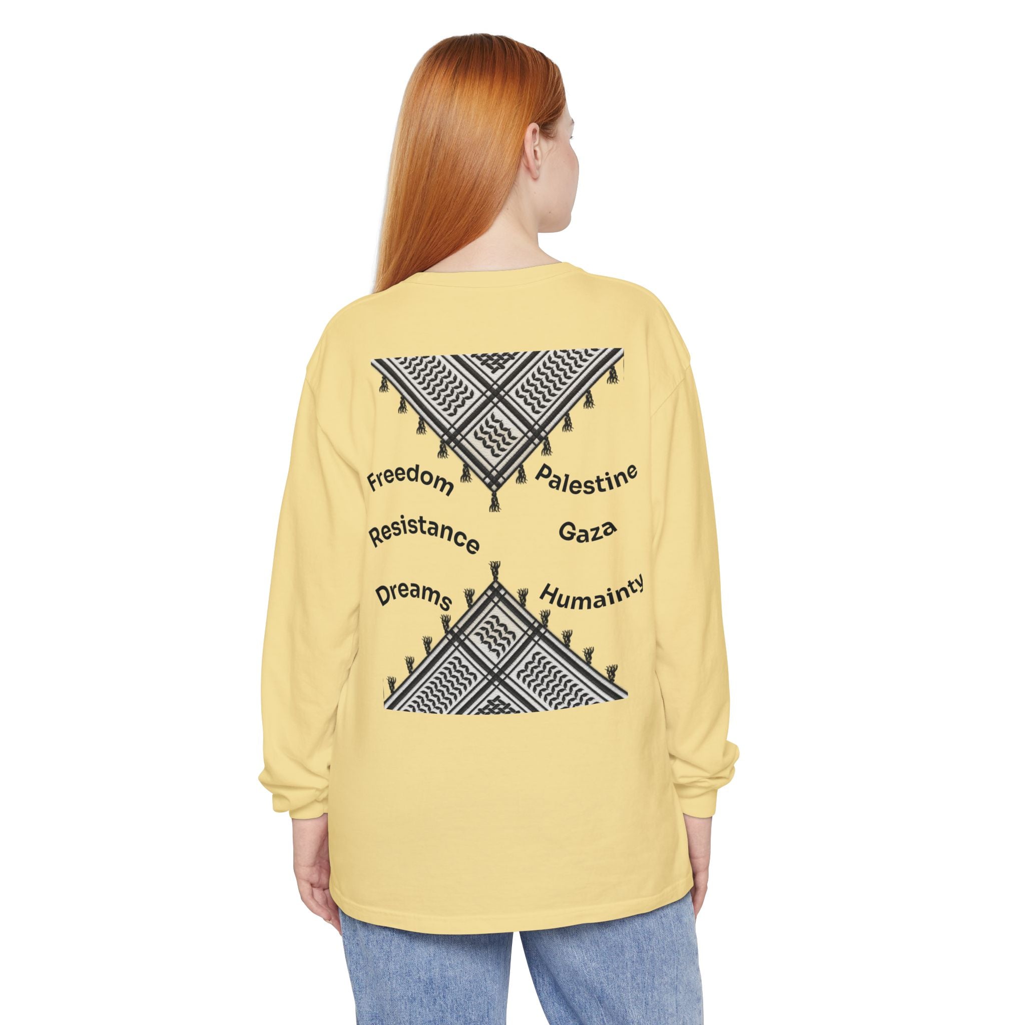 Pali-G || Palästina Kufiya Langarm-T-Shirt – Freiheit, Widerstand & Gaza Grafik
