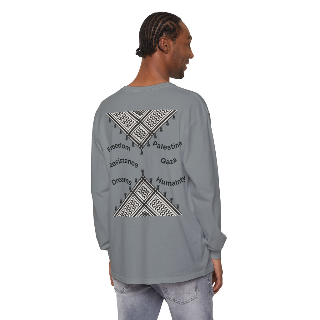 Pali-G || Palästina Kufiya Langarm-T-Shirt – Freiheit, Widerstand & Gaza Grafik