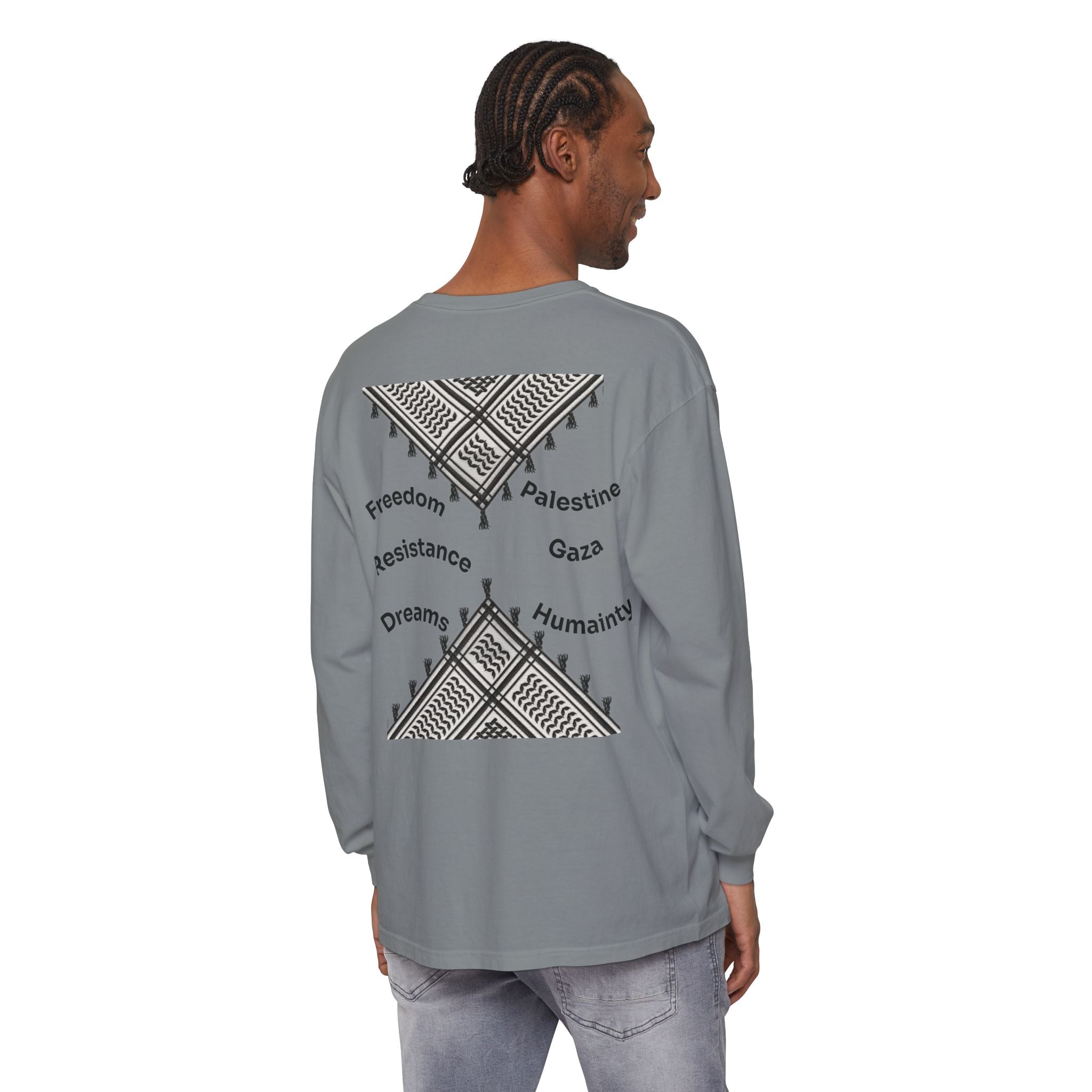 Pali-G || Palästina Kufiya Langarm-T-Shirt – Freiheit, Widerstand & Gaza Grafik