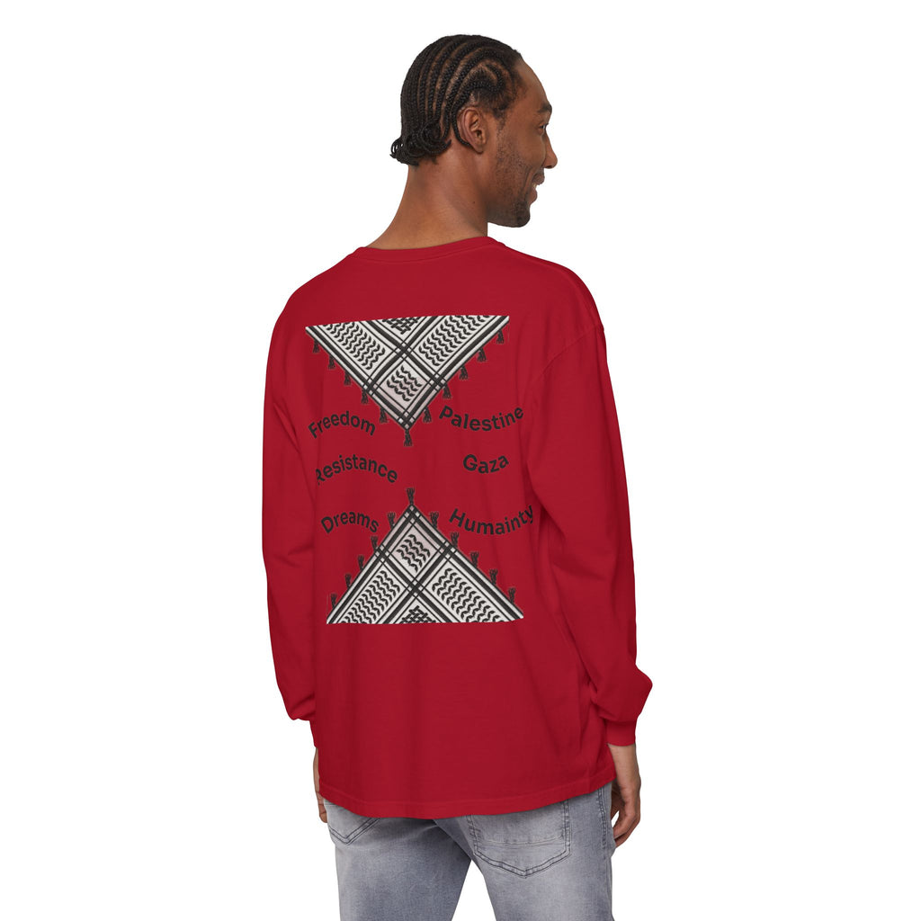 Pali-G || Palästina Kufiya Langarm-T-Shirt – Freiheit, Widerstand & Gaza Grafik
