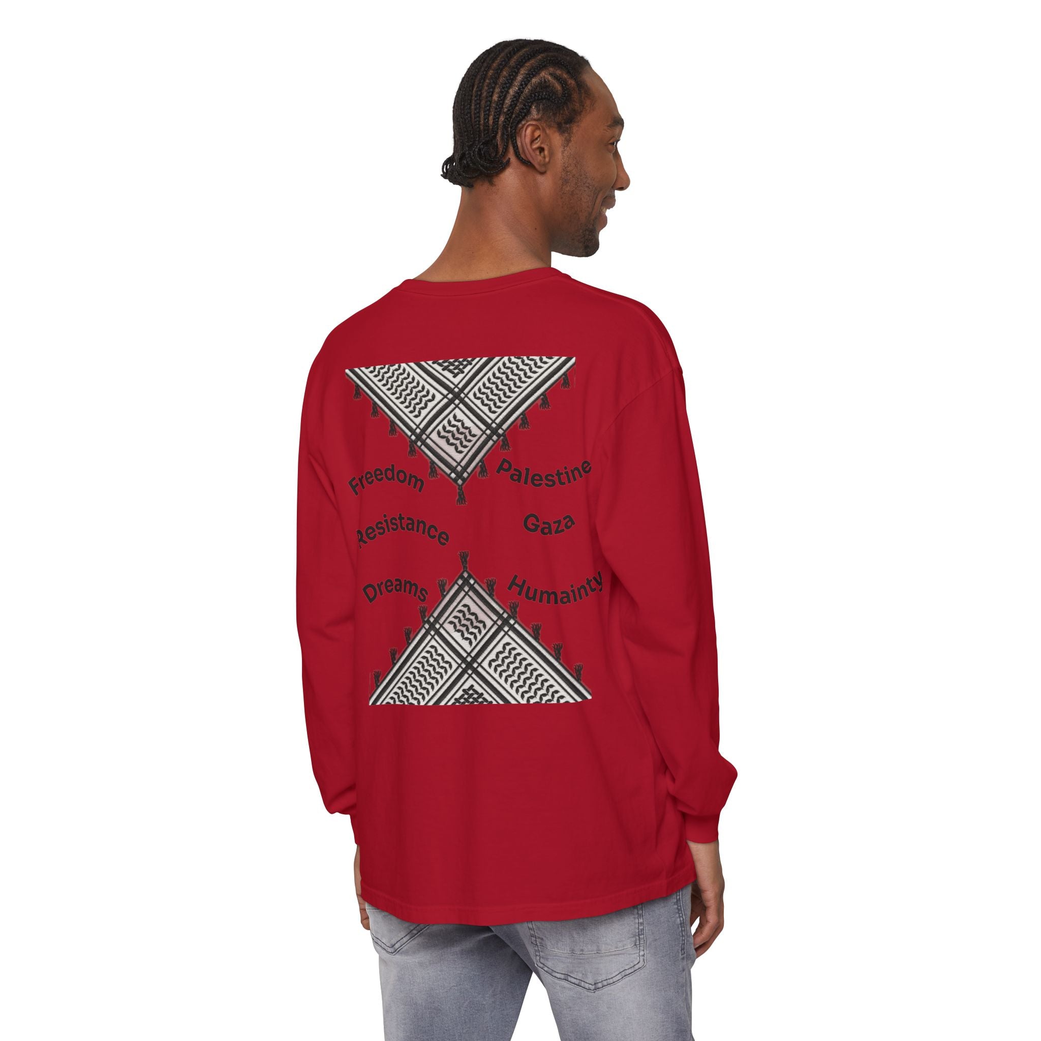 Pali-G || Palästina Kufiya Langarm-T-Shirt – Freiheit, Widerstand & Gaza Grafik