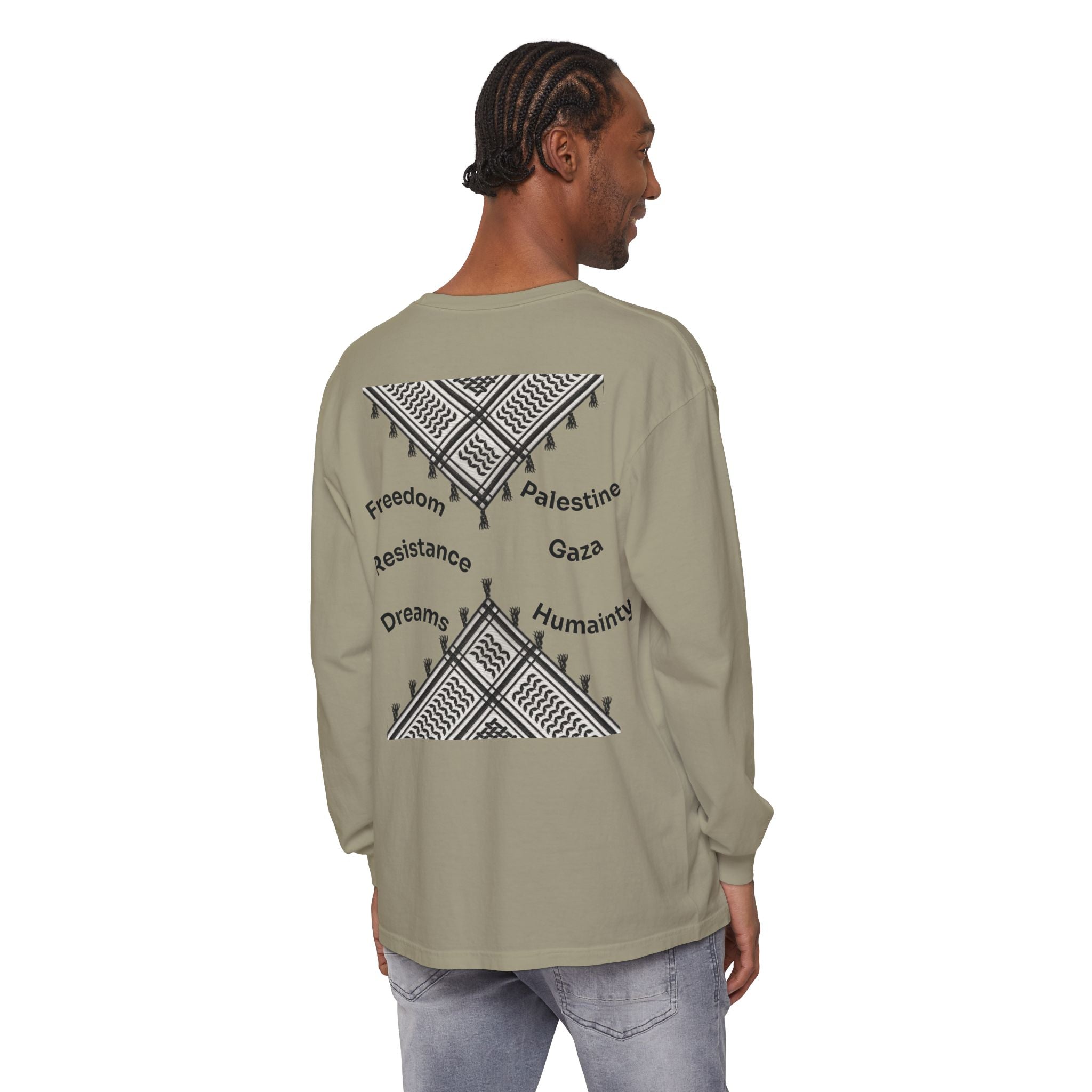 Pali-G || Palästina Kufiya Langarm-T-Shirt – Freiheit, Widerstand & Gaza Grafik