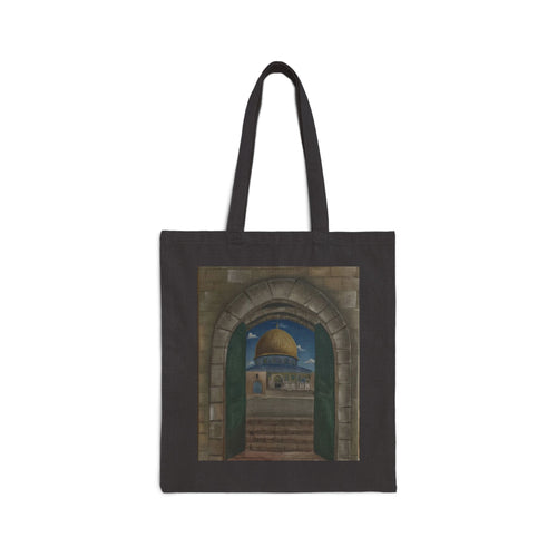 Joud || Canvas Tote Bag – Dome of the Rock Through Ancient Stone Arch | Jerusalem Art Print | Aesthetic Carry Bag
