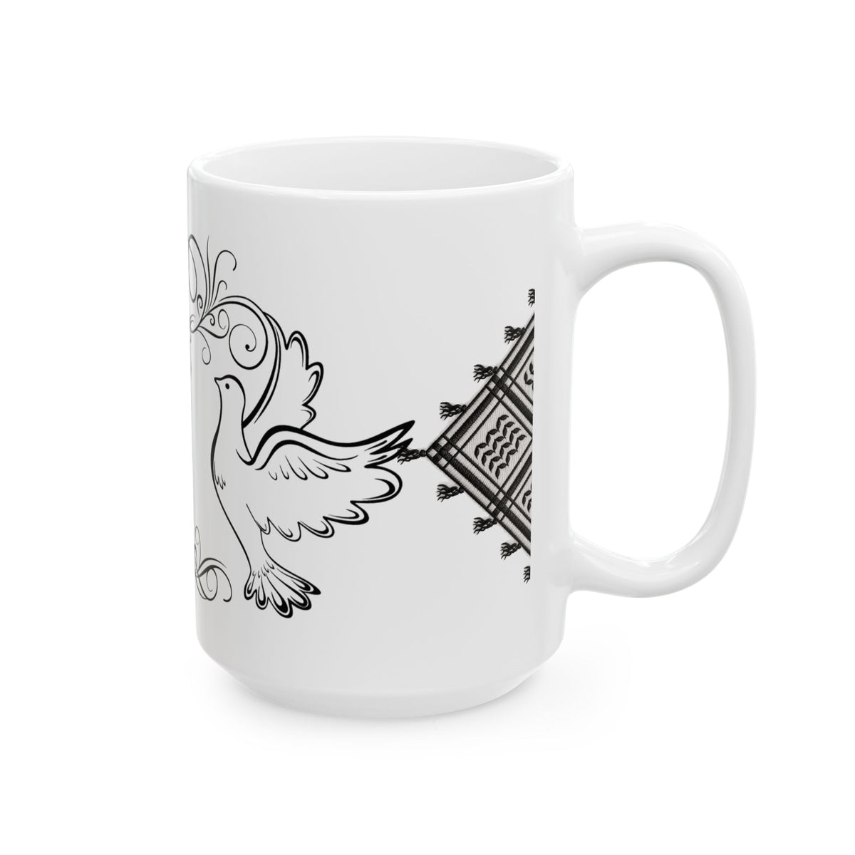 Palestine Map Doves Ceramic Mug (11oz/15oz) — Hand‑drawn Olive Branch Design