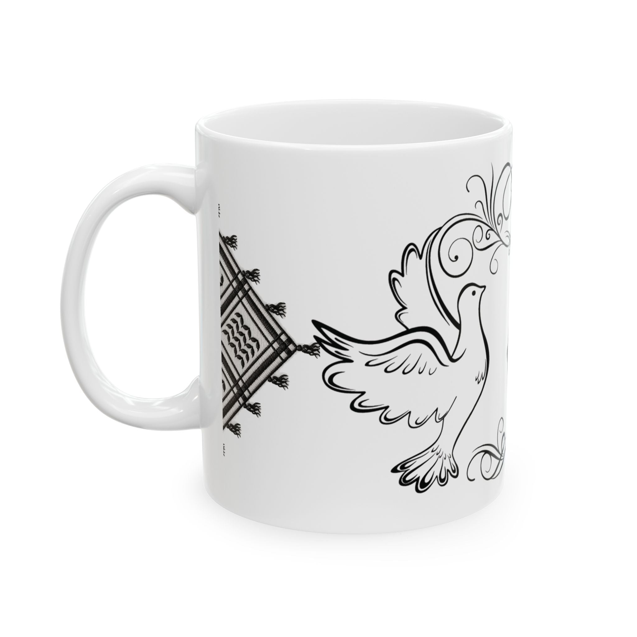 Palestine Map Doves Ceramic Mug (11oz/15oz) — Hand‑drawn Olive Branch Design