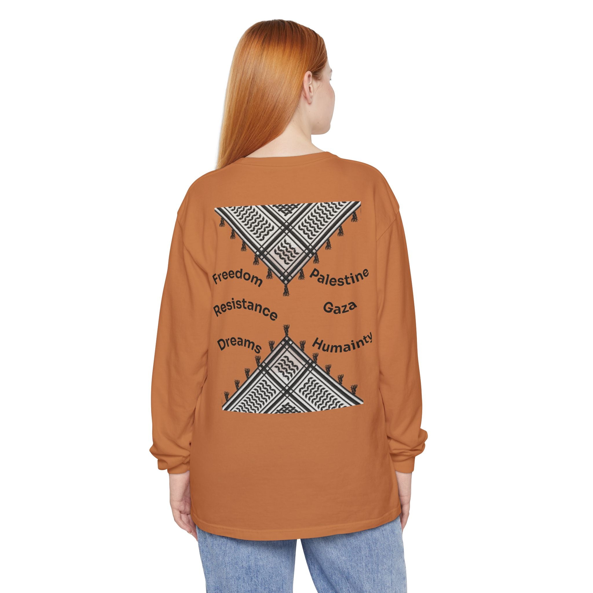 Pali-G || Palästina Kufiya Langarm-T-Shirt – Freiheit, Widerstand & Gaza Grafik