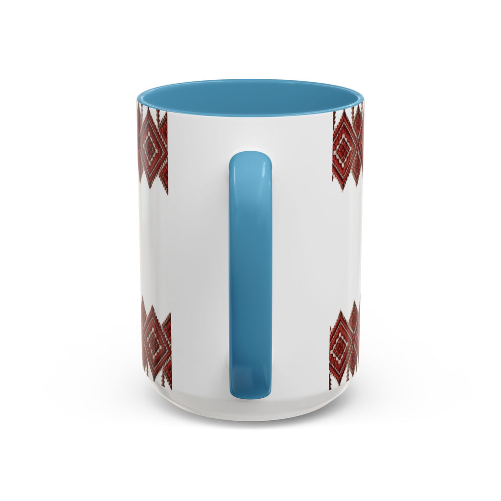Embroidered Folk Pattern Accent Coffee Mug — Red Ukrainian-Inspired Design (11/15oz)
