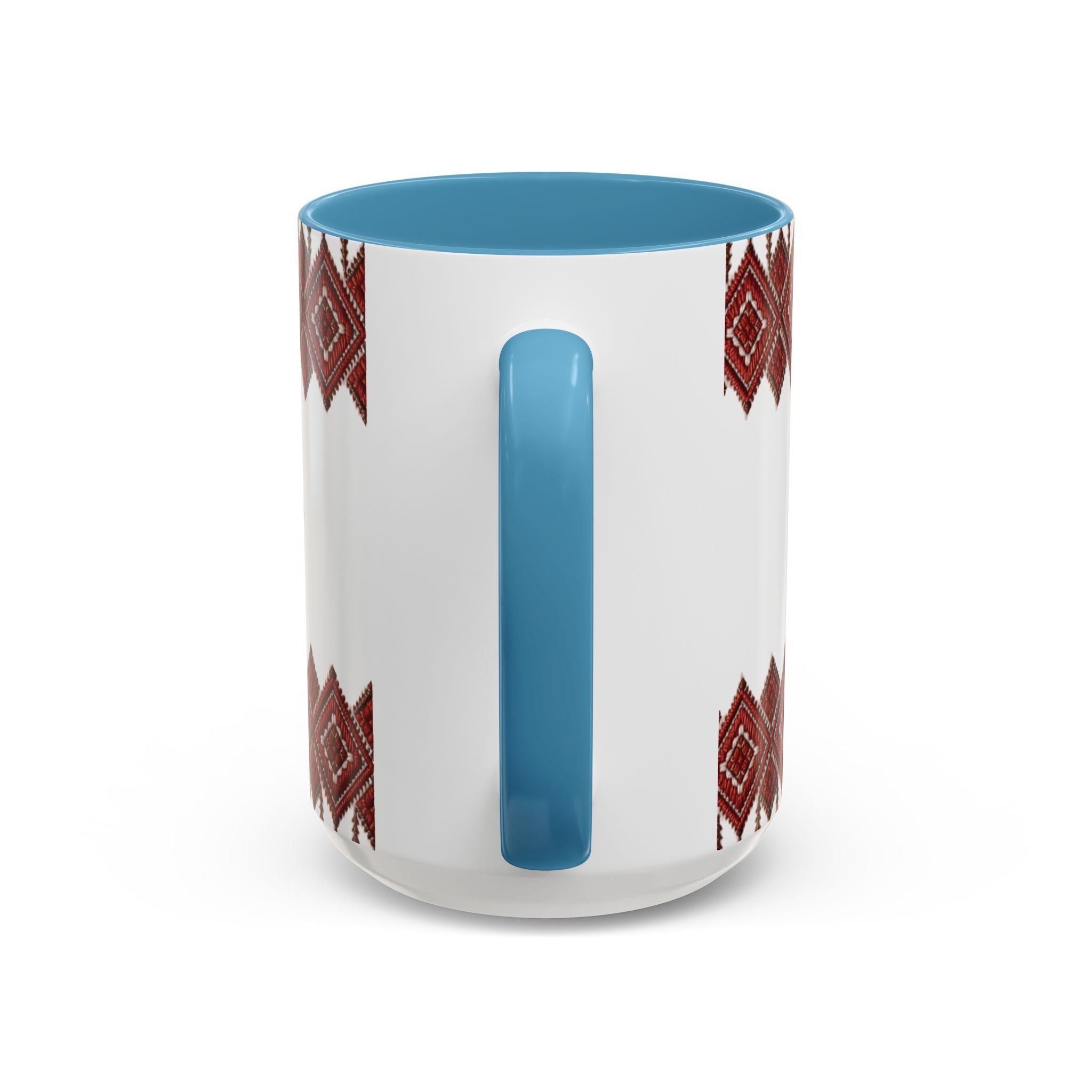 Embroidered Folk Pattern Accent Coffee Mug — Red Ukrainian-Inspired Design (11/15oz)