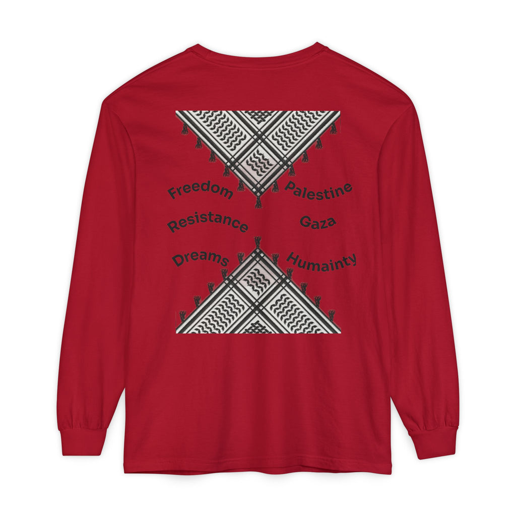 Pali-G || Palästina Kufiya Langarm-T-Shirt – Freiheit, Widerstand & Gaza Grafik