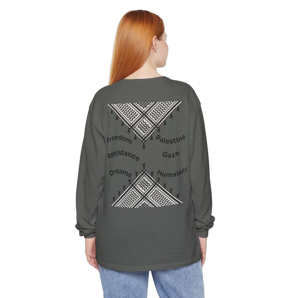 Pali-G || Palästina Kufiya Langarm-T-Shirt – Freiheit, Widerstand & Gaza Grafik