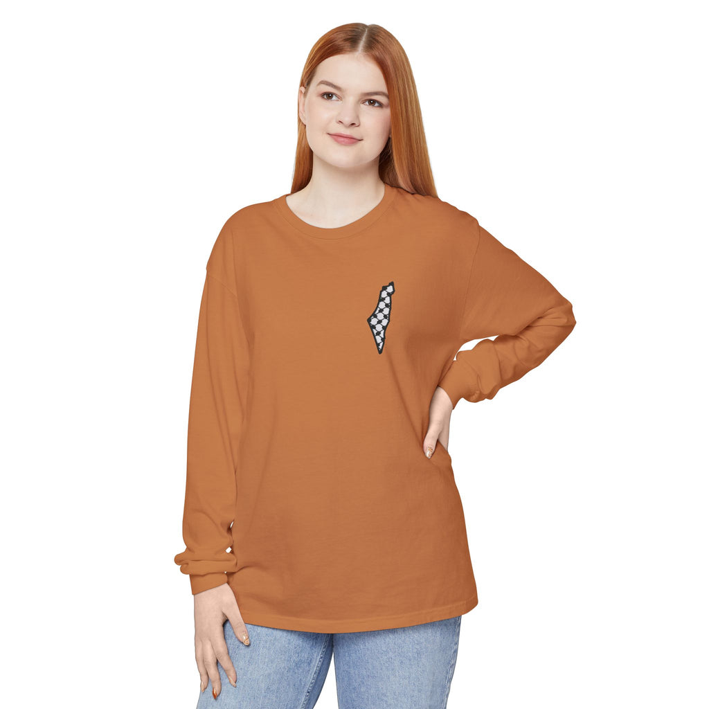 Pali-G || Palästina Kufiya Langarm-T-Shirt – Freiheit, Widerstand & Gaza Grafik