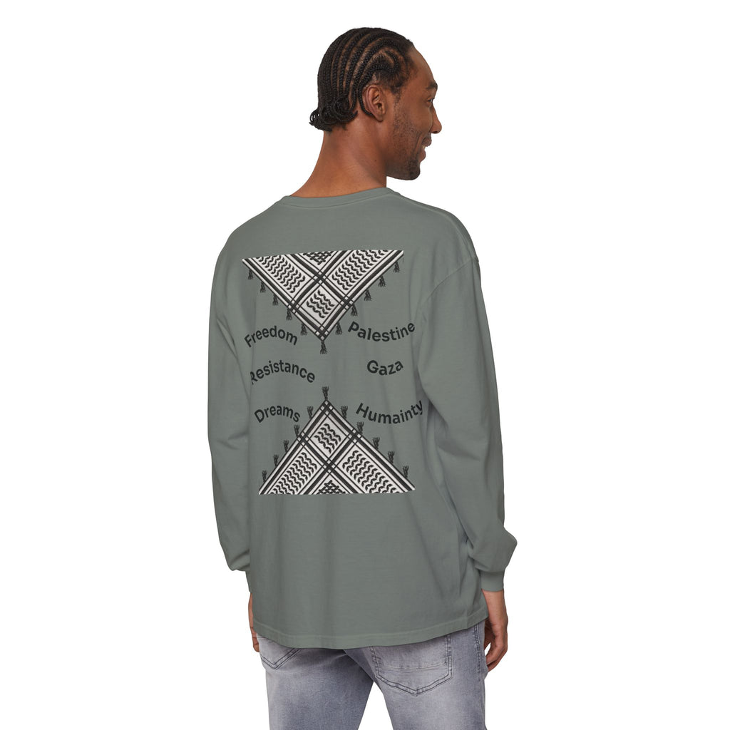 Pali-G || Palästina Kufiya Langarm-T-Shirt – Freiheit, Widerstand & Gaza Grafik