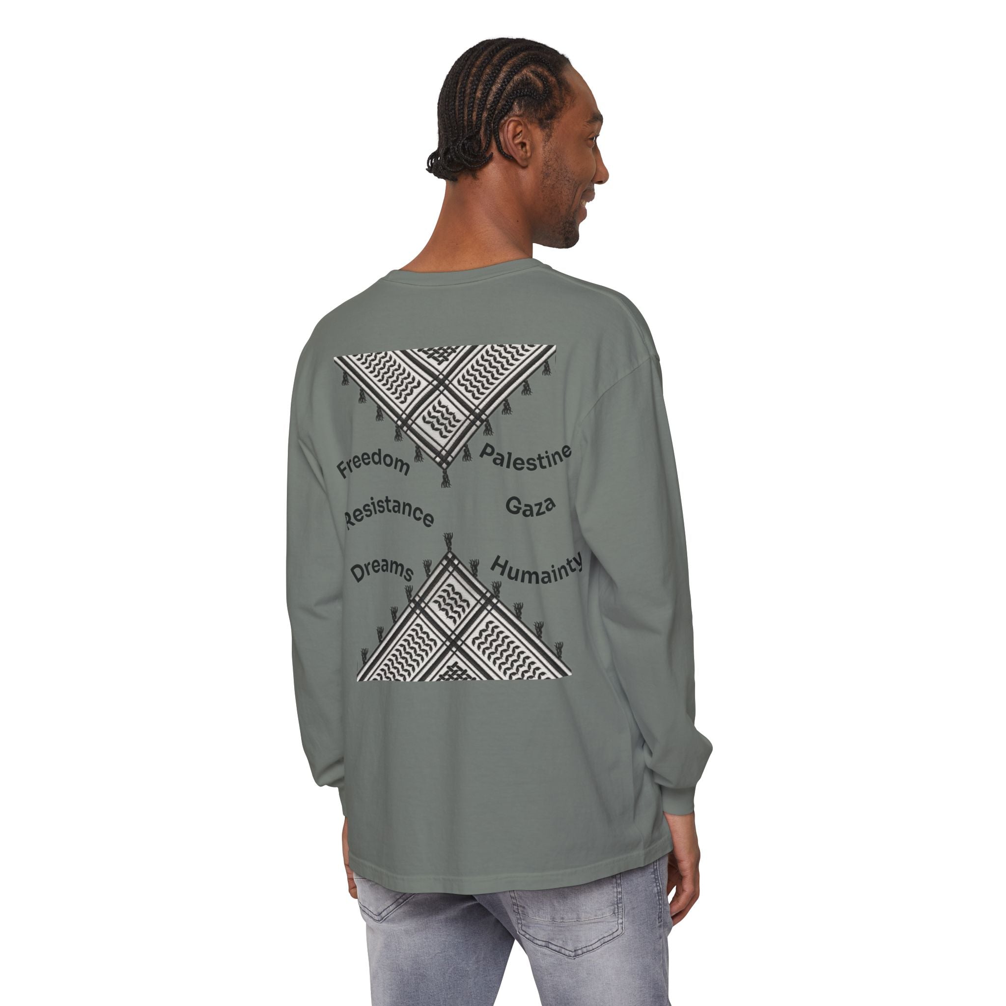 Pali-G || Palästina Kufiya Langarm-T-Shirt – Freiheit, Widerstand & Gaza Grafik