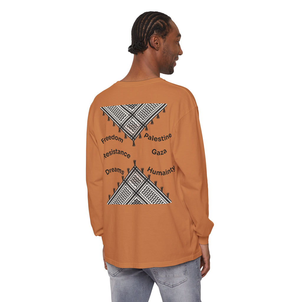 Pali-G || Palästina Kufiya Langarm-T-Shirt – Freiheit, Widerstand & Gaza Grafik