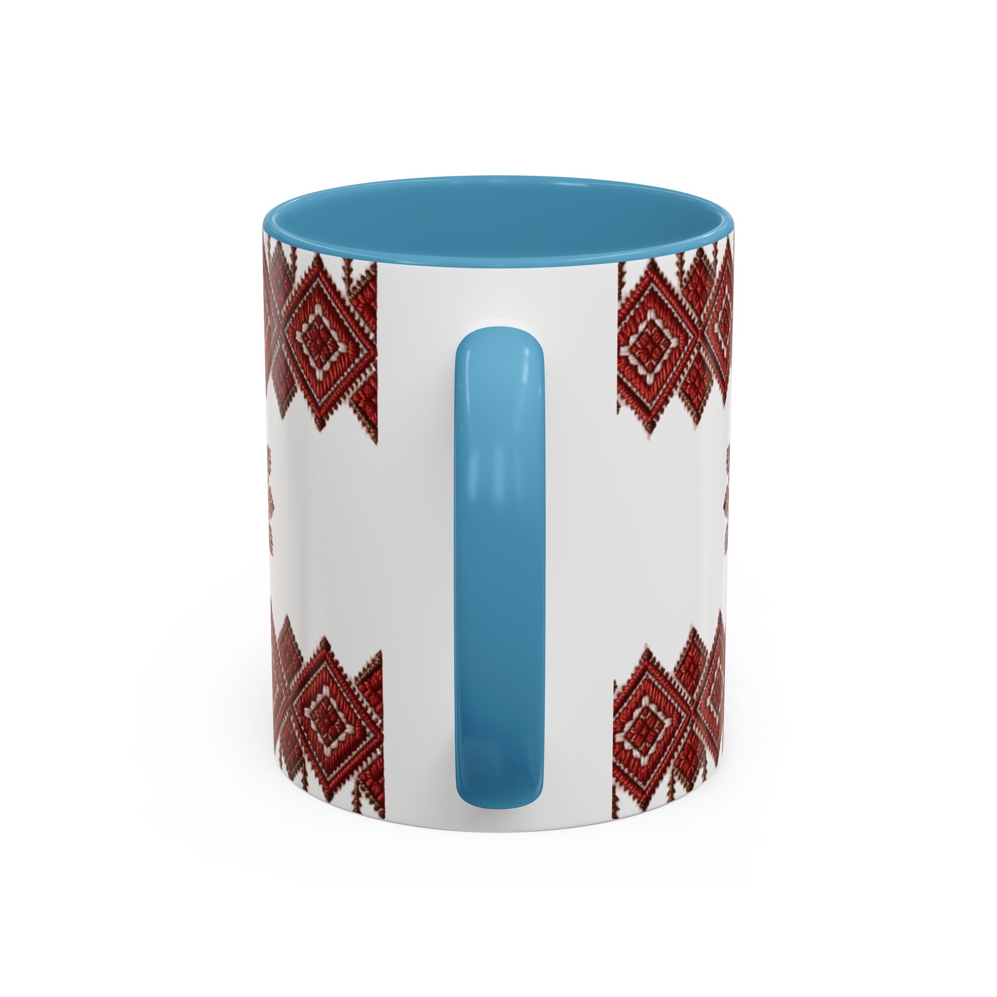Embroidered Folk Pattern Accent Coffee Mug — Red Ukrainian-Inspired Design (11/15oz)