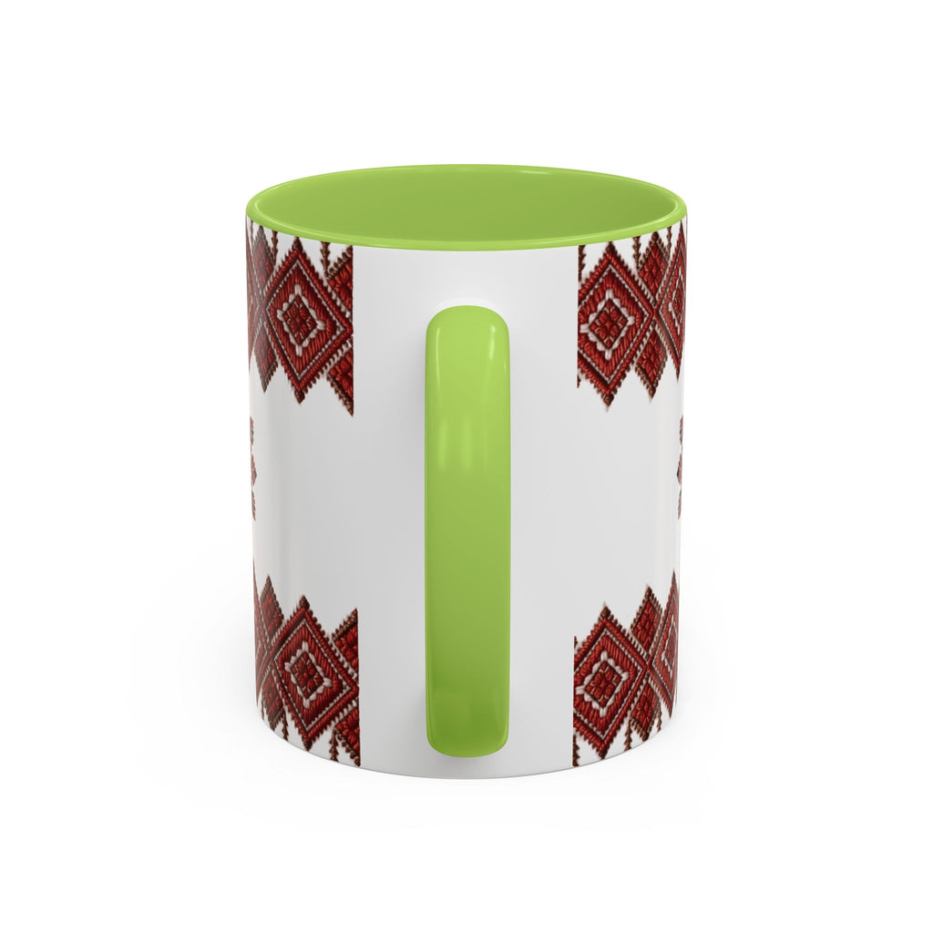 Embroidered Folk Pattern Accent Coffee Mug — Red Ukrainian-Inspired Design (11/15oz)