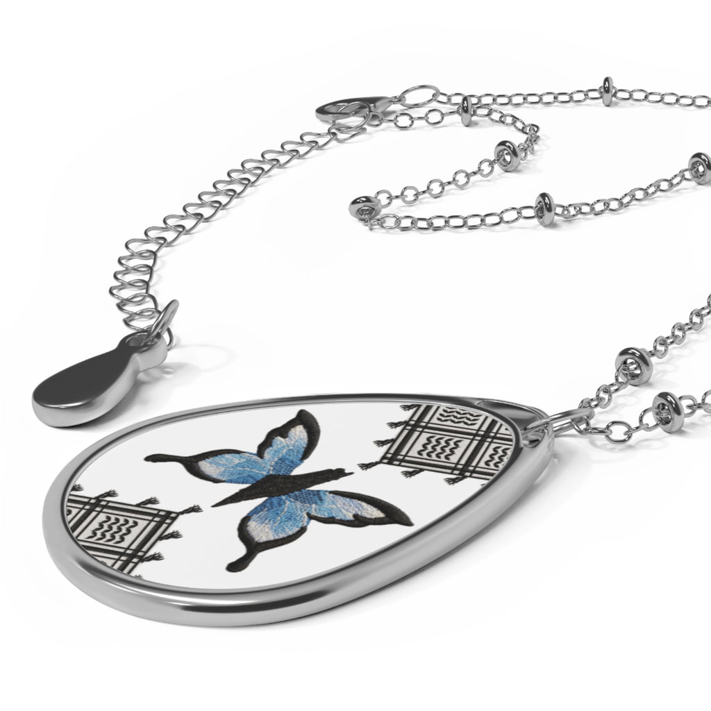Pali-G || Silberne ovale Schmetterlingskette — Blauer Schmetterling Tropfen-Anhänger Schmuck Geschenk