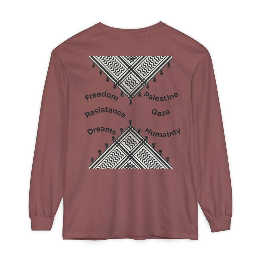 Pali-G || Palästina Kufiya Langarm-T-Shirt – Freiheit, Widerstand & Gaza Grafik