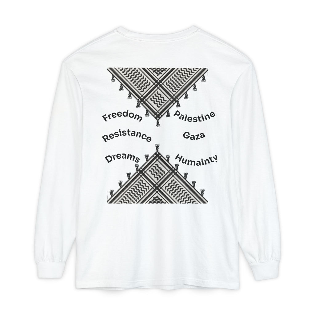 Pali-G || Palästina Kufiya Langarm-T-Shirt – Freiheit, Widerstand & Gaza Grafik
