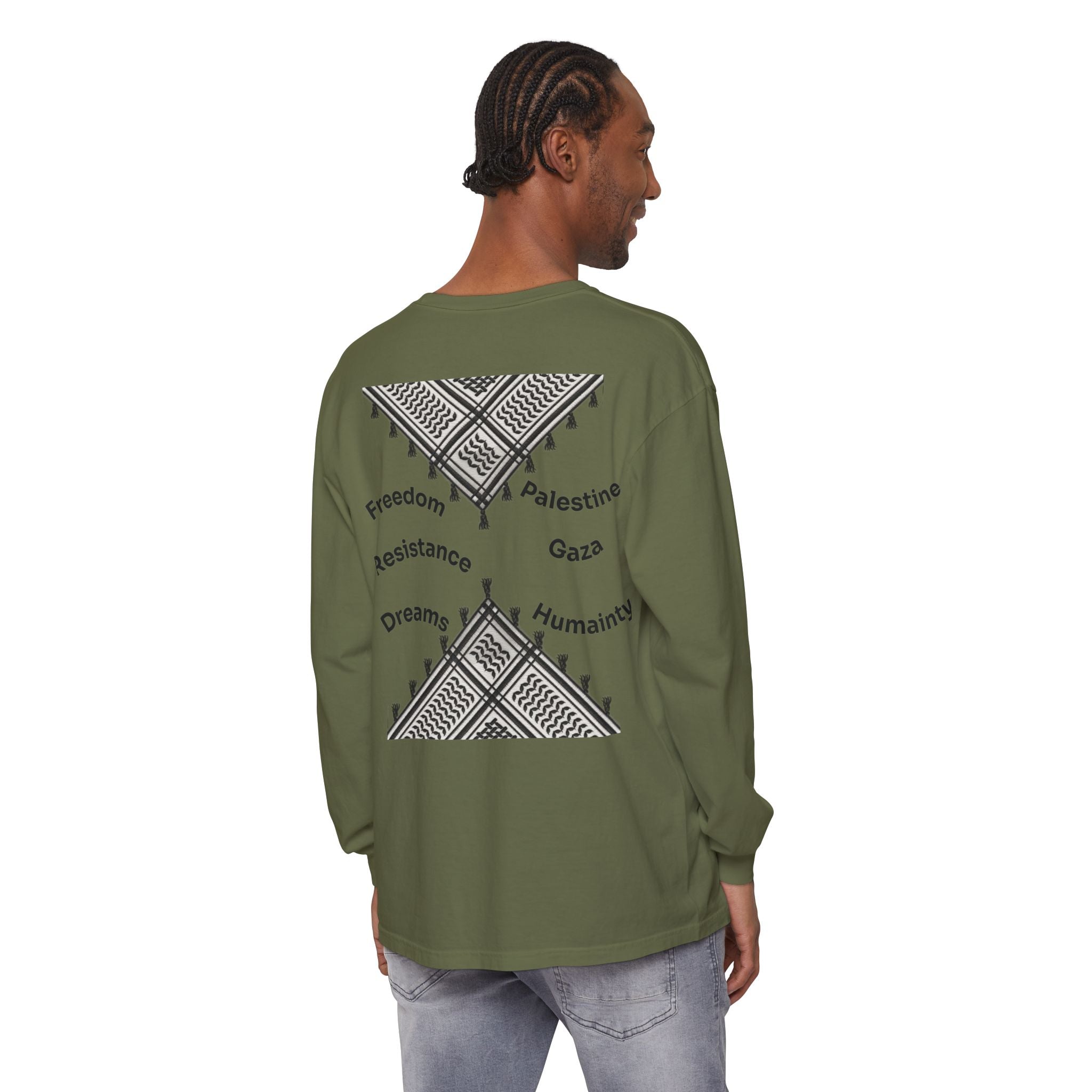 Pali-G || Palästina Kufiya Langarm-T-Shirt – Freiheit, Widerstand & Gaza Grafik