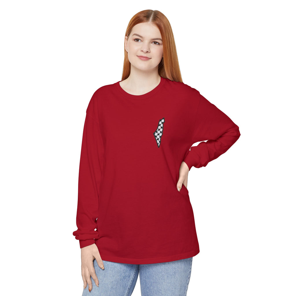Pali-G || Palästina Kufiya Langarm-T-Shirt – Freiheit, Widerstand & Gaza Grafik