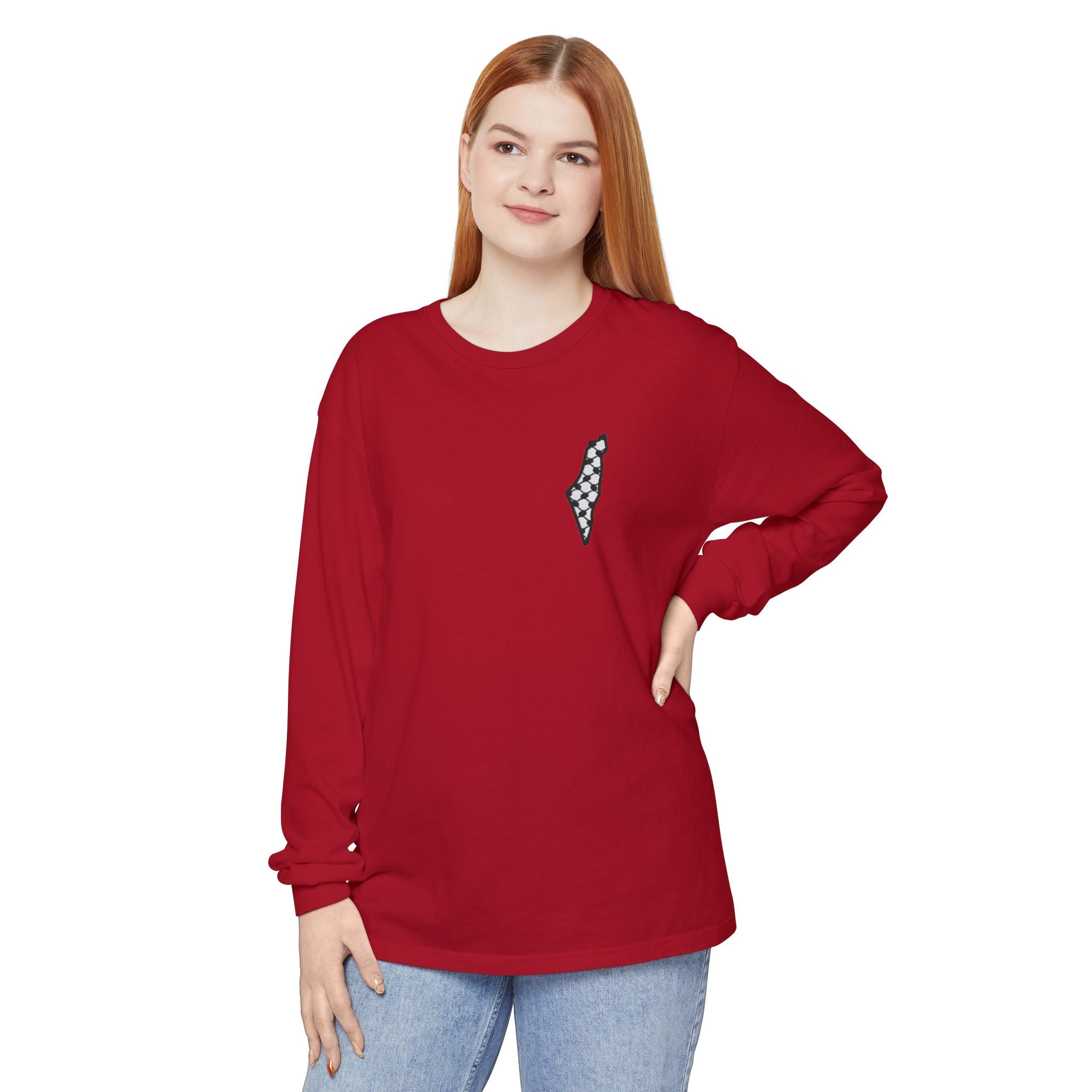 Pali-G || Palästina Kufiya Langarm-T-Shirt – Freiheit, Widerstand & Gaza Grafik