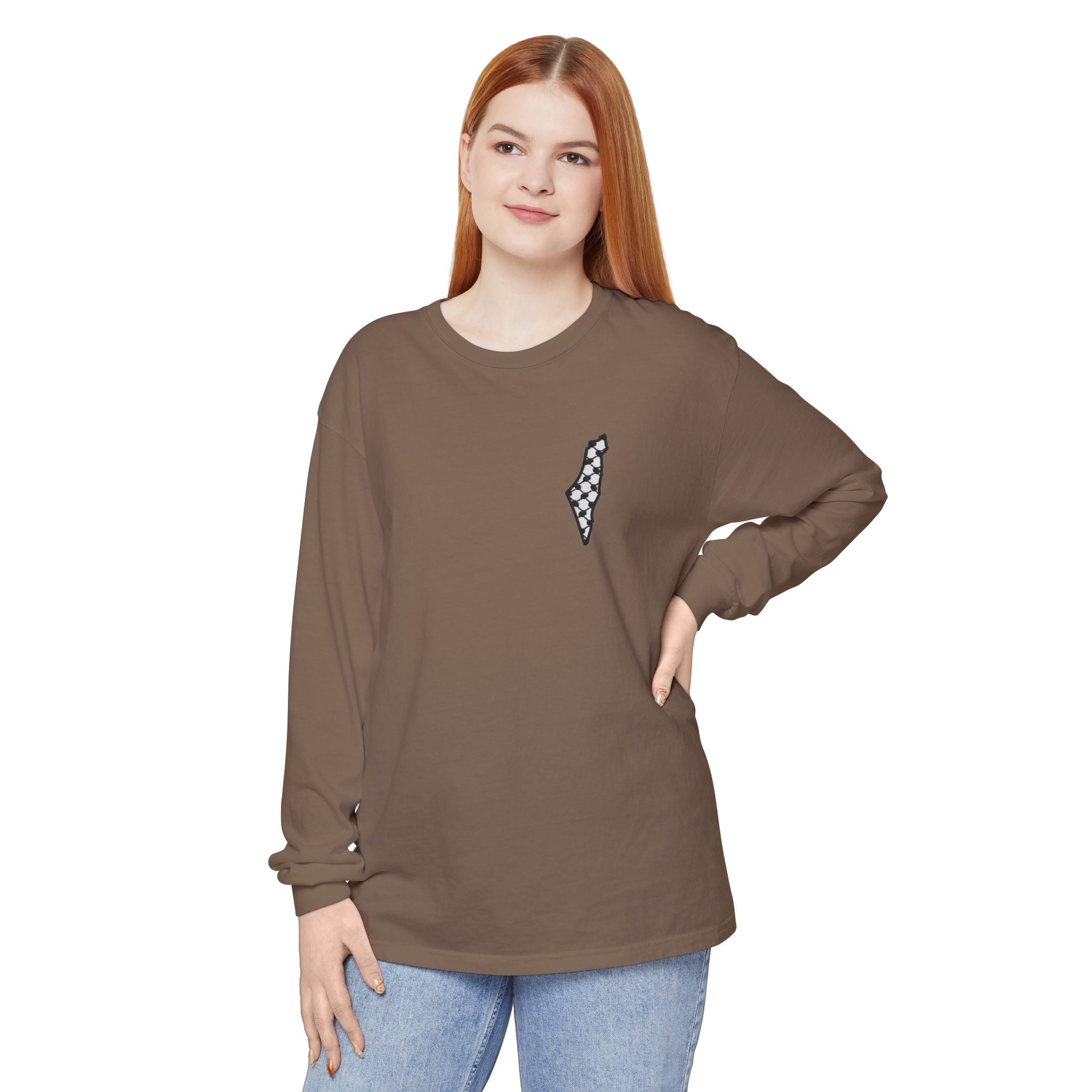 Pali-G || Palästina Kufiya Langarm-T-Shirt – Freiheit, Widerstand & Gaza Grafik