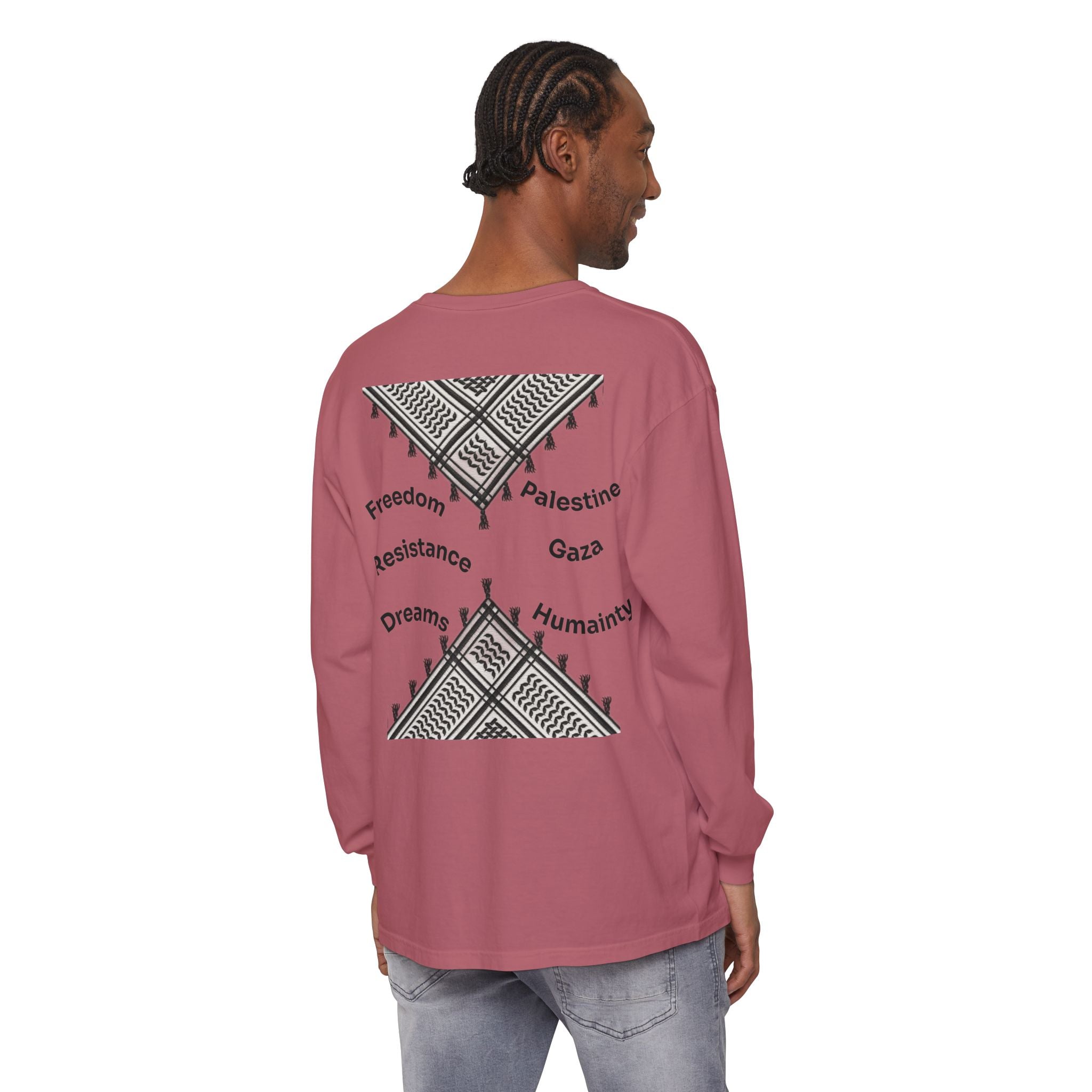Pali-G || Palästina Kufiya Langarm-T-Shirt – Freiheit, Widerstand & Gaza Grafik