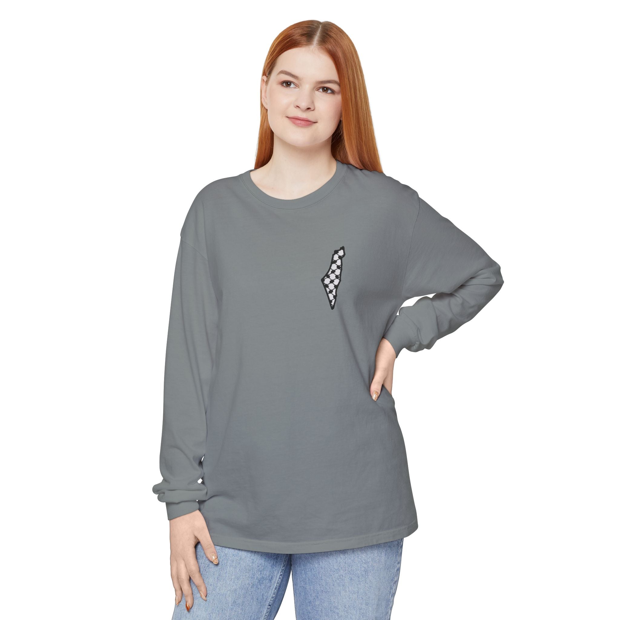 Pali-G || Palästina Kufiya Langarm-T-Shirt – Freiheit, Widerstand & Gaza Grafik