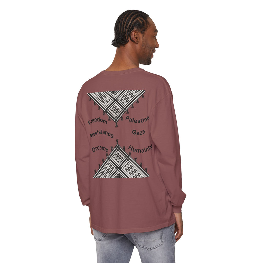 Pali-G || Palästina Kufiya Langarm-T-Shirt – Freiheit, Widerstand & Gaza Grafik