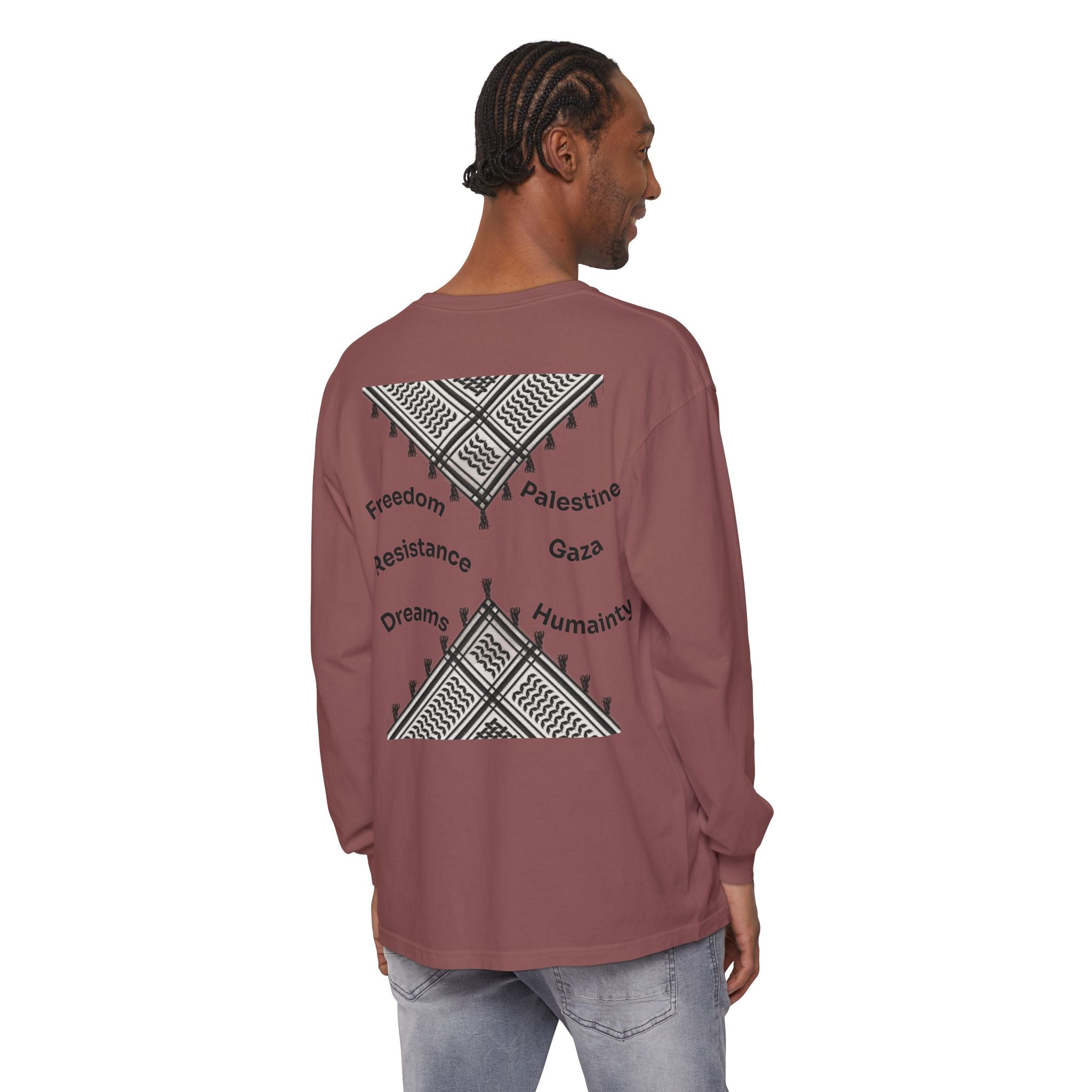 Pali-G || Palästina Kufiya Langarm-T-Shirt – Freiheit, Widerstand & Gaza Grafik