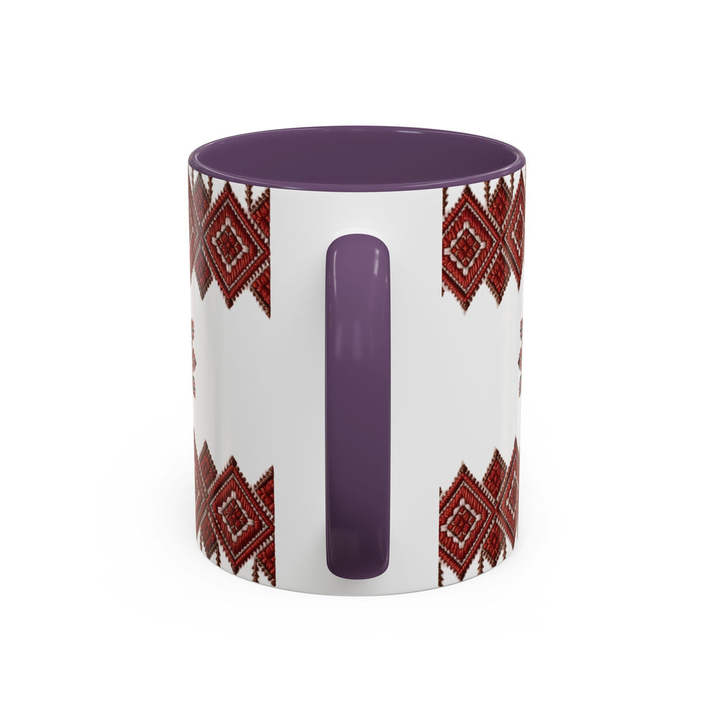 Embroidered Folk Pattern Accent Coffee Mug — Red Ukrainian-Inspired Design (11/15oz)