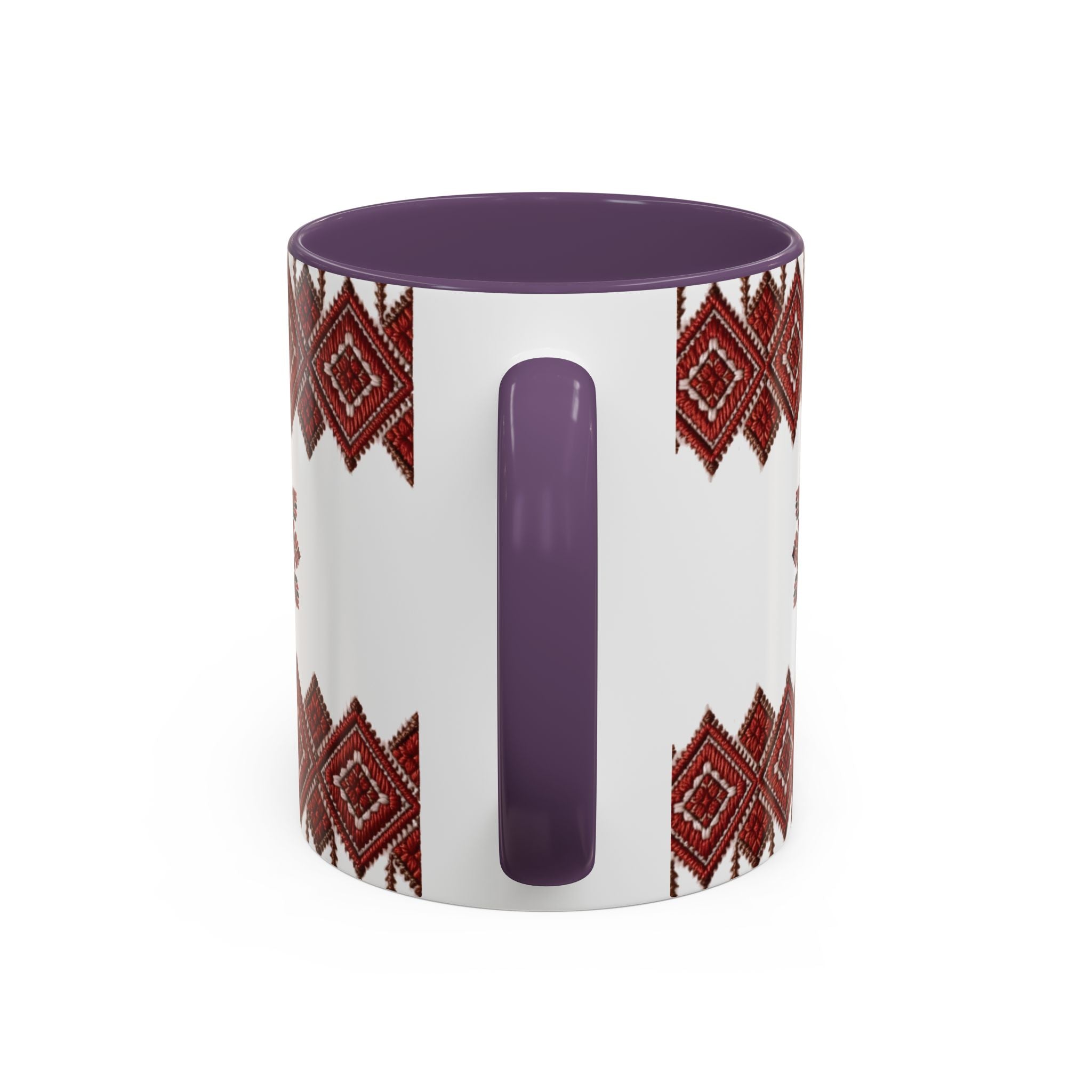 Embroidered Folk Pattern Accent Coffee Mug — Red Ukrainian-Inspired Design (11/15oz)
