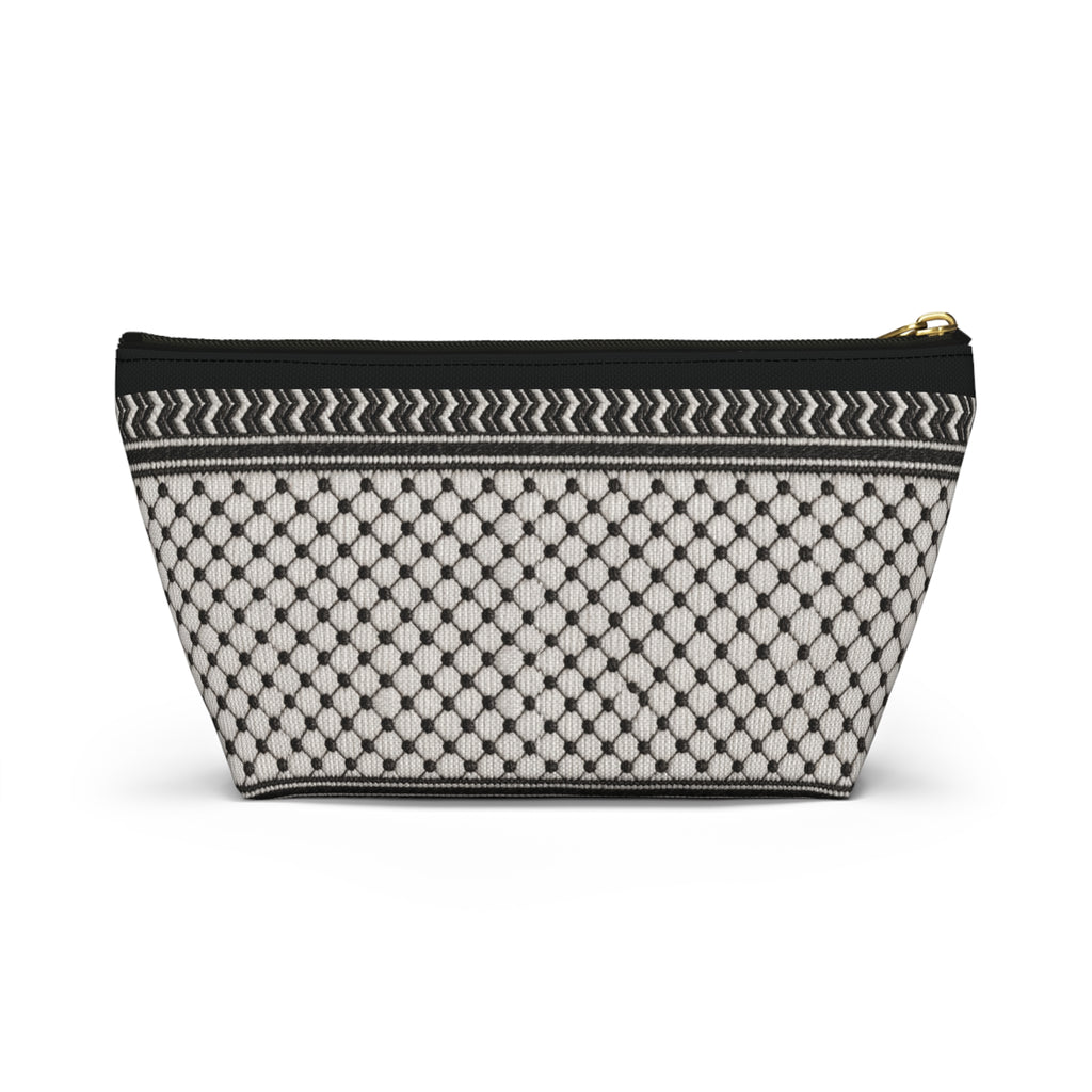 Pali-G | Palestinian Embroidery Pouch – Keffiyeh & Floral Tatreez Art Print | Makeup & Accessory Bag | Cultural Heritage Zipper Pouch