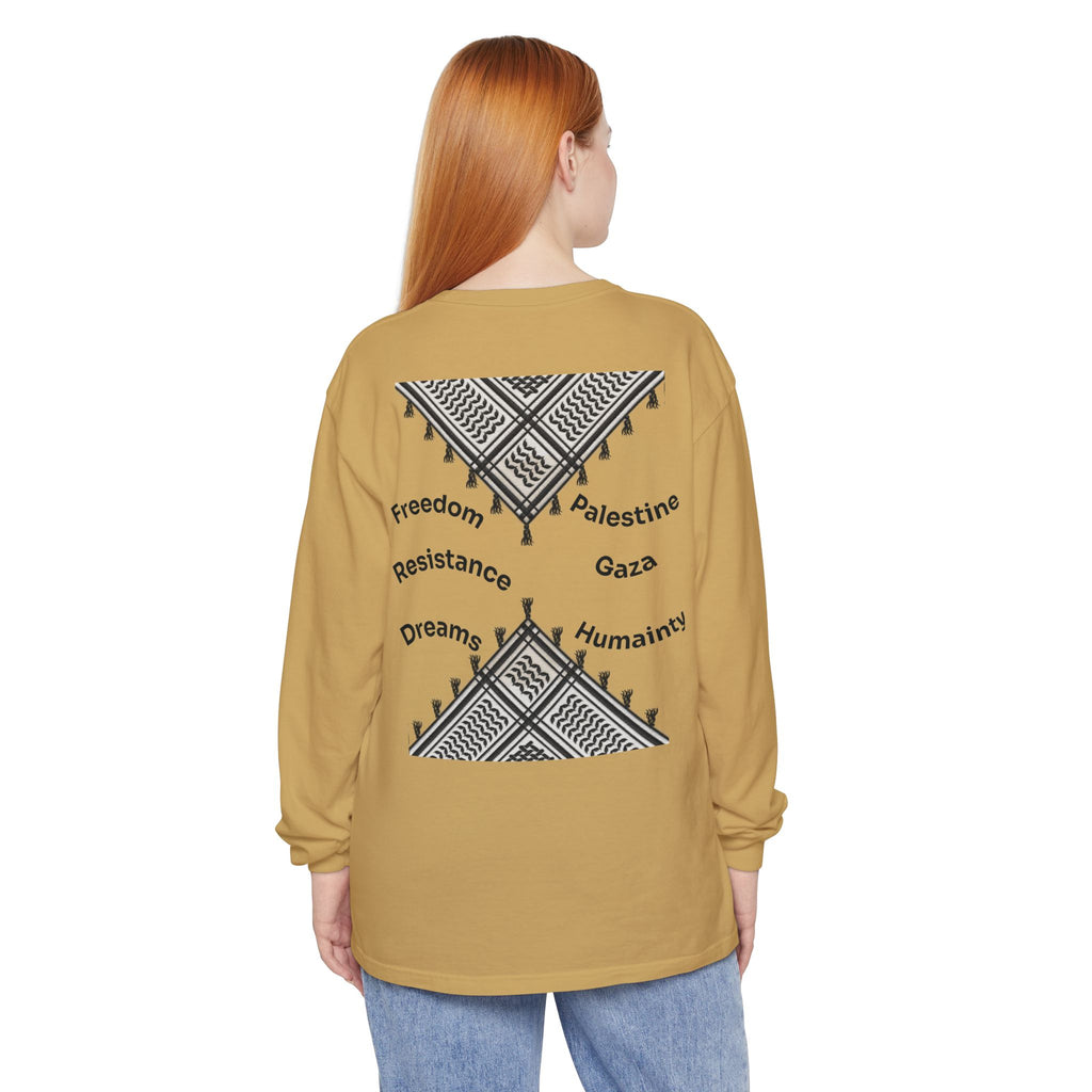Pali-G || Palästina Kufiya Langarm-T-Shirt – Freiheit, Widerstand & Gaza Grafik