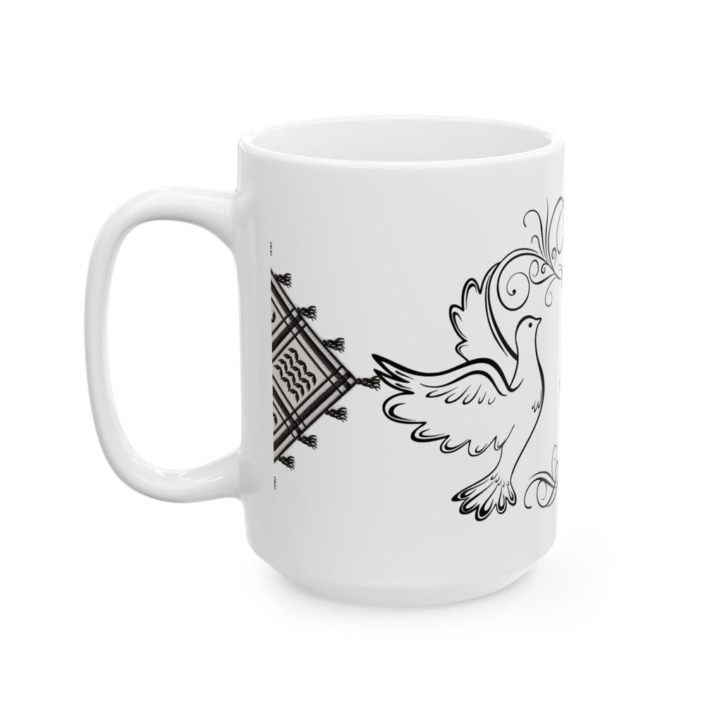Palestine Map Doves Ceramic Mug (11oz/15oz) — Hand‑drawn Olive Branch Design