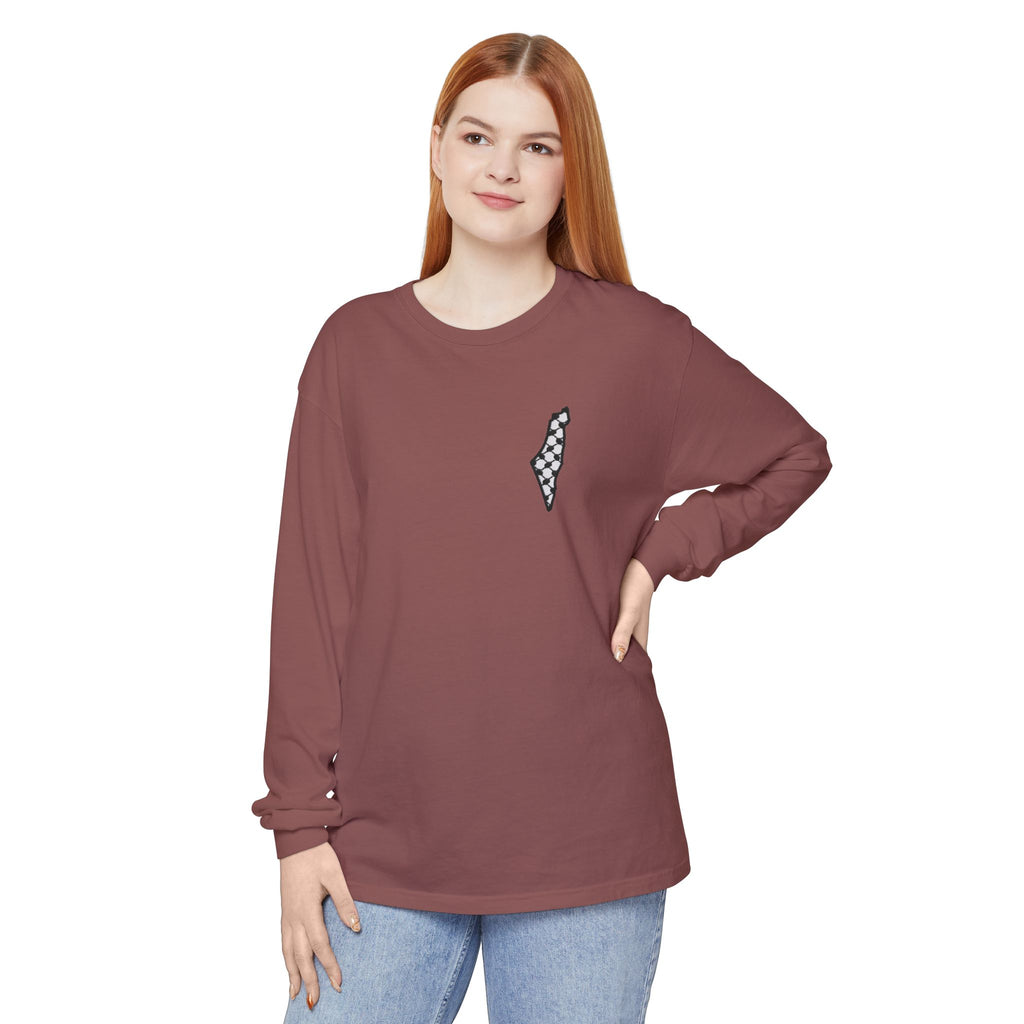 Pali-G || Palästina Kufiya Langarm-T-Shirt – Freiheit, Widerstand & Gaza Grafik